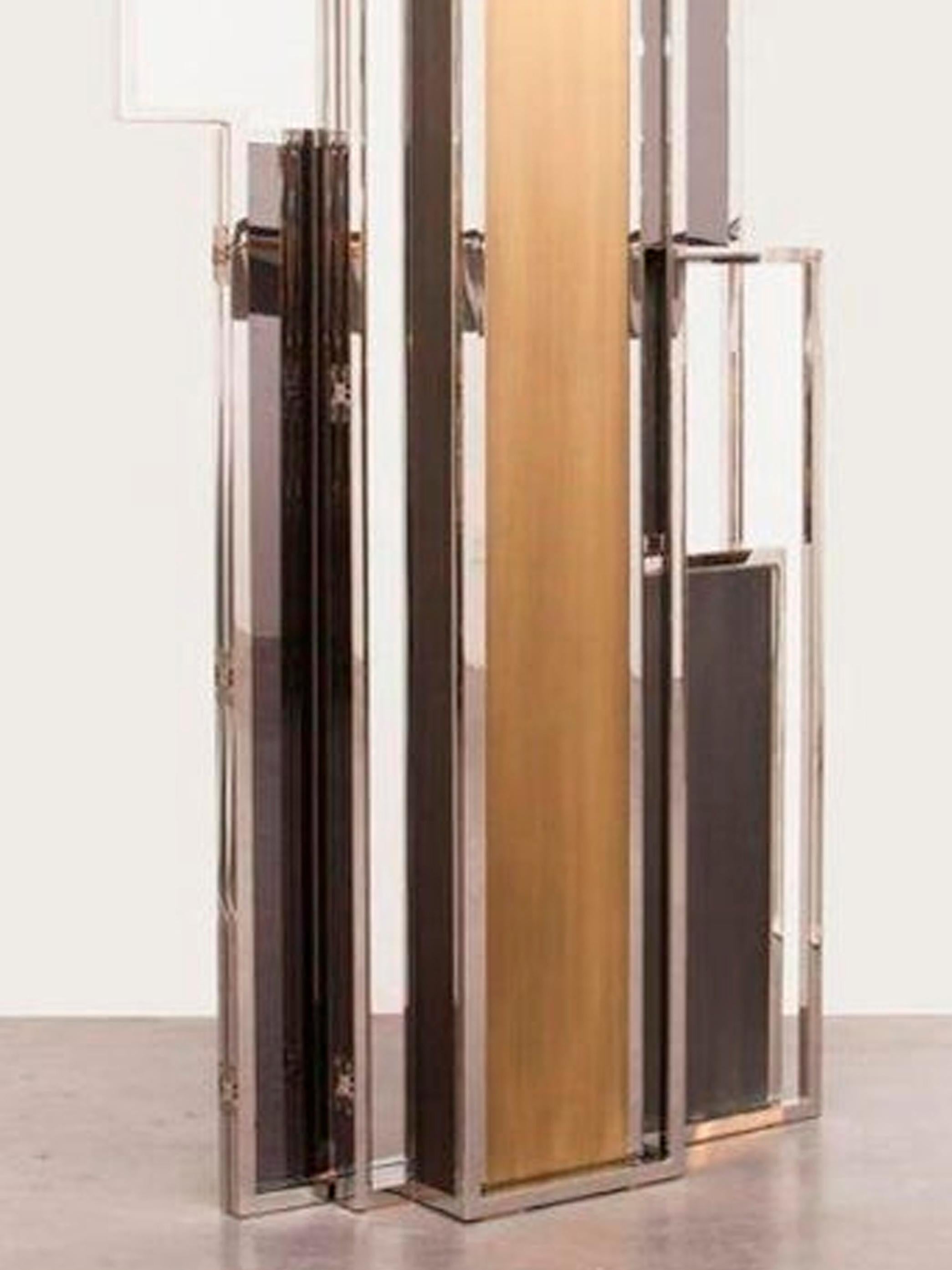 Contemporary Skyline, Room Divider in Stingray Leather, Stainless Steel, Brass and Lacquer For Sale