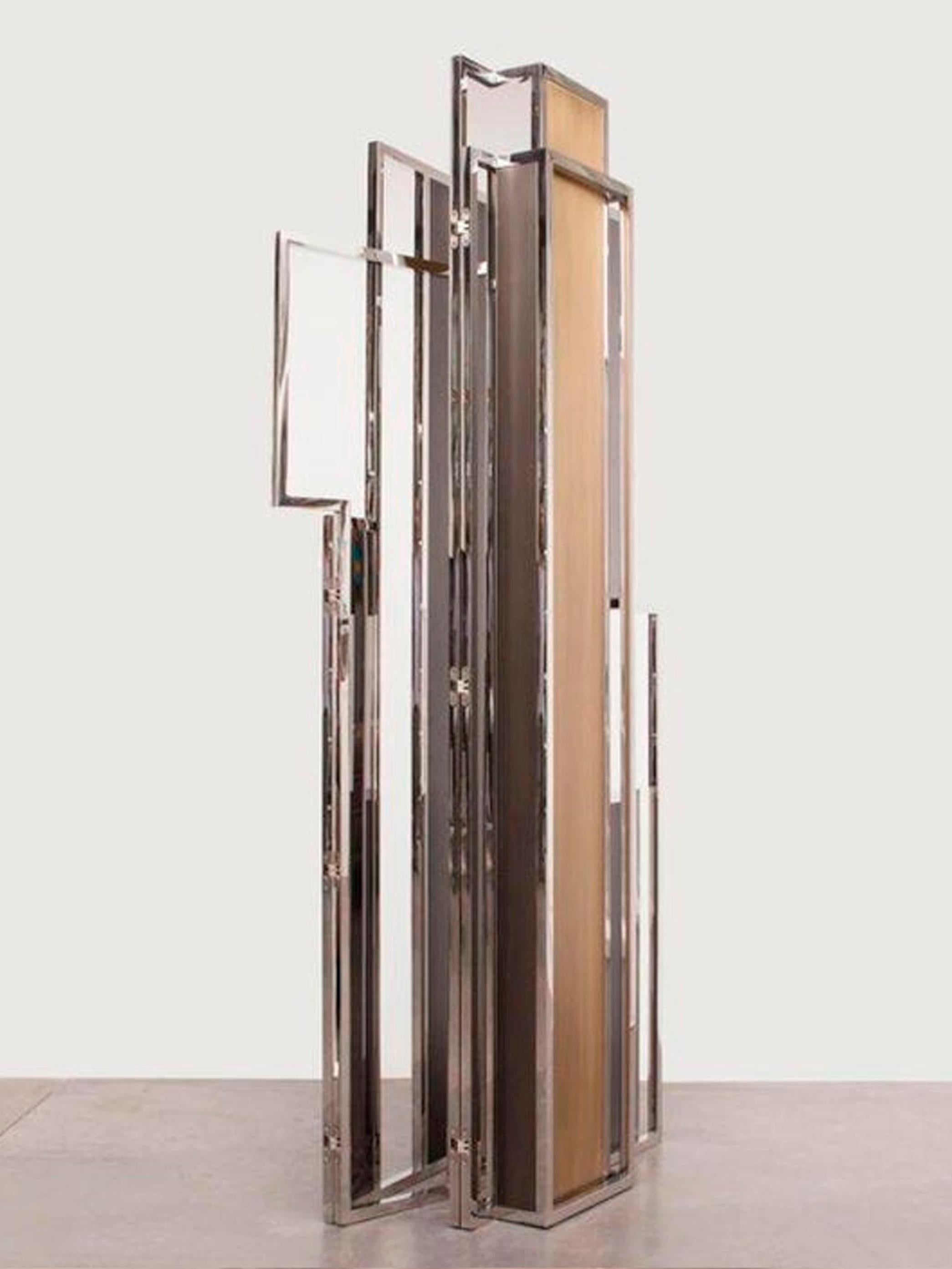 Skyline, Room Divider in Stingray Leather, Stainless Steel, Brass and Lacquer For Sale 1