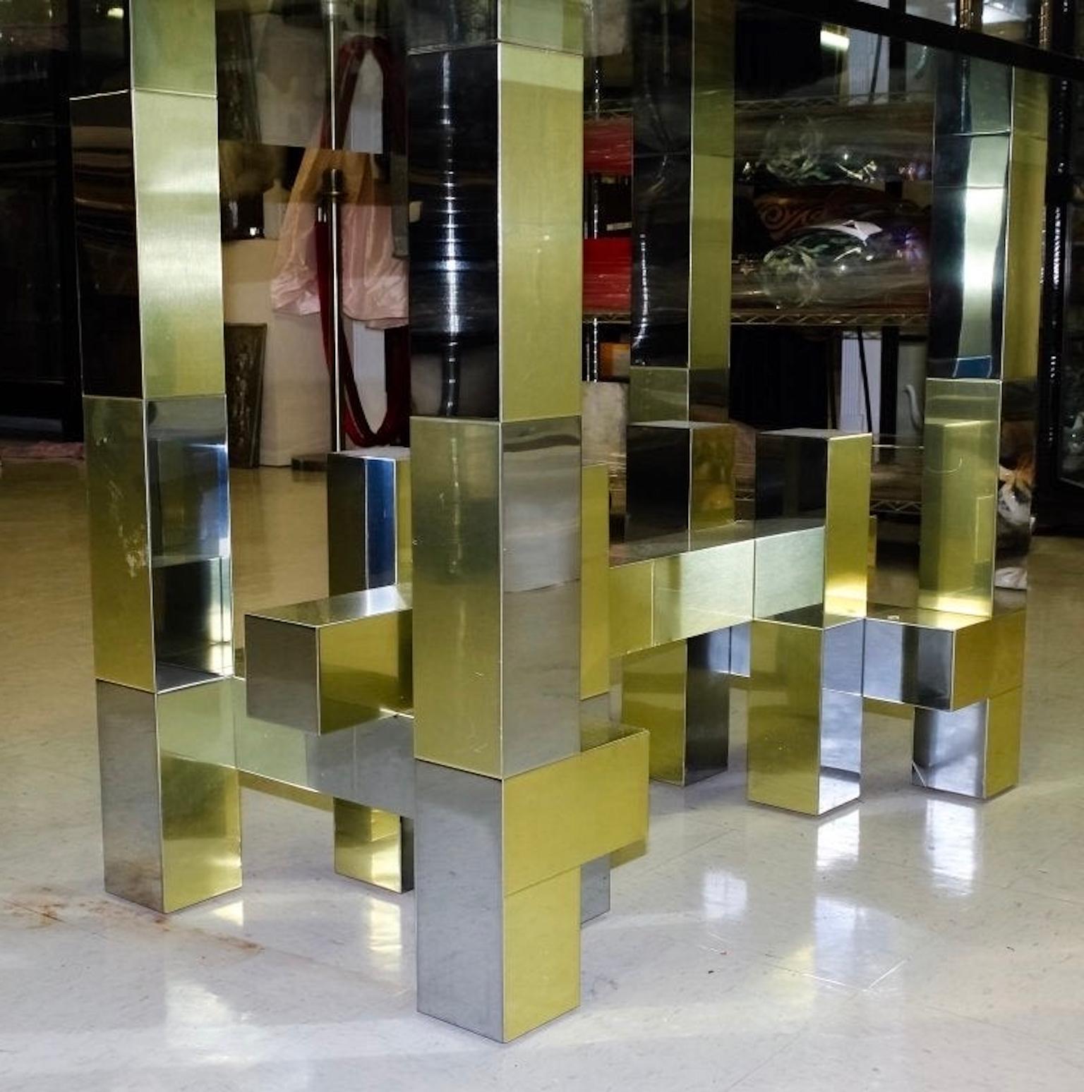 American Skyline Style Brass and Chrome Dining Room Table after Paul Evans