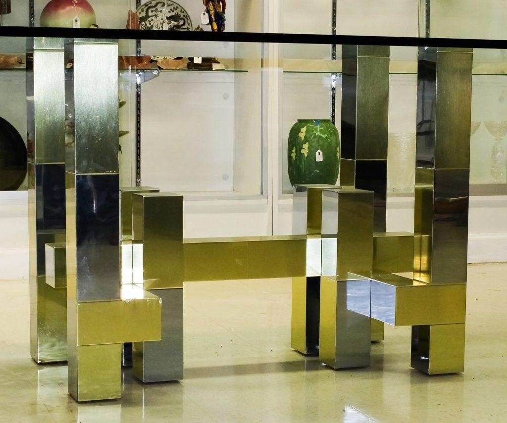 Late 20th Century Skyline Style Brass and Chrome Dining Room Table after Paul Evans