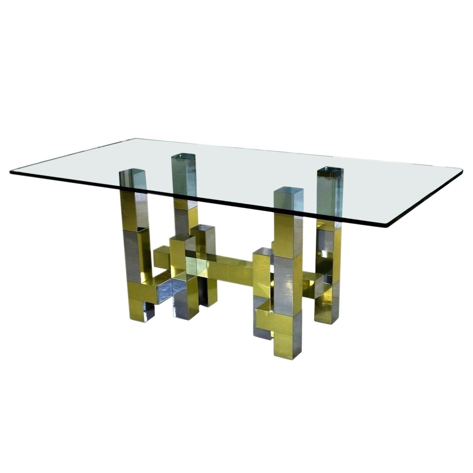 Skyline Style Brass and Chrome Dining Room Table after Paul Evans