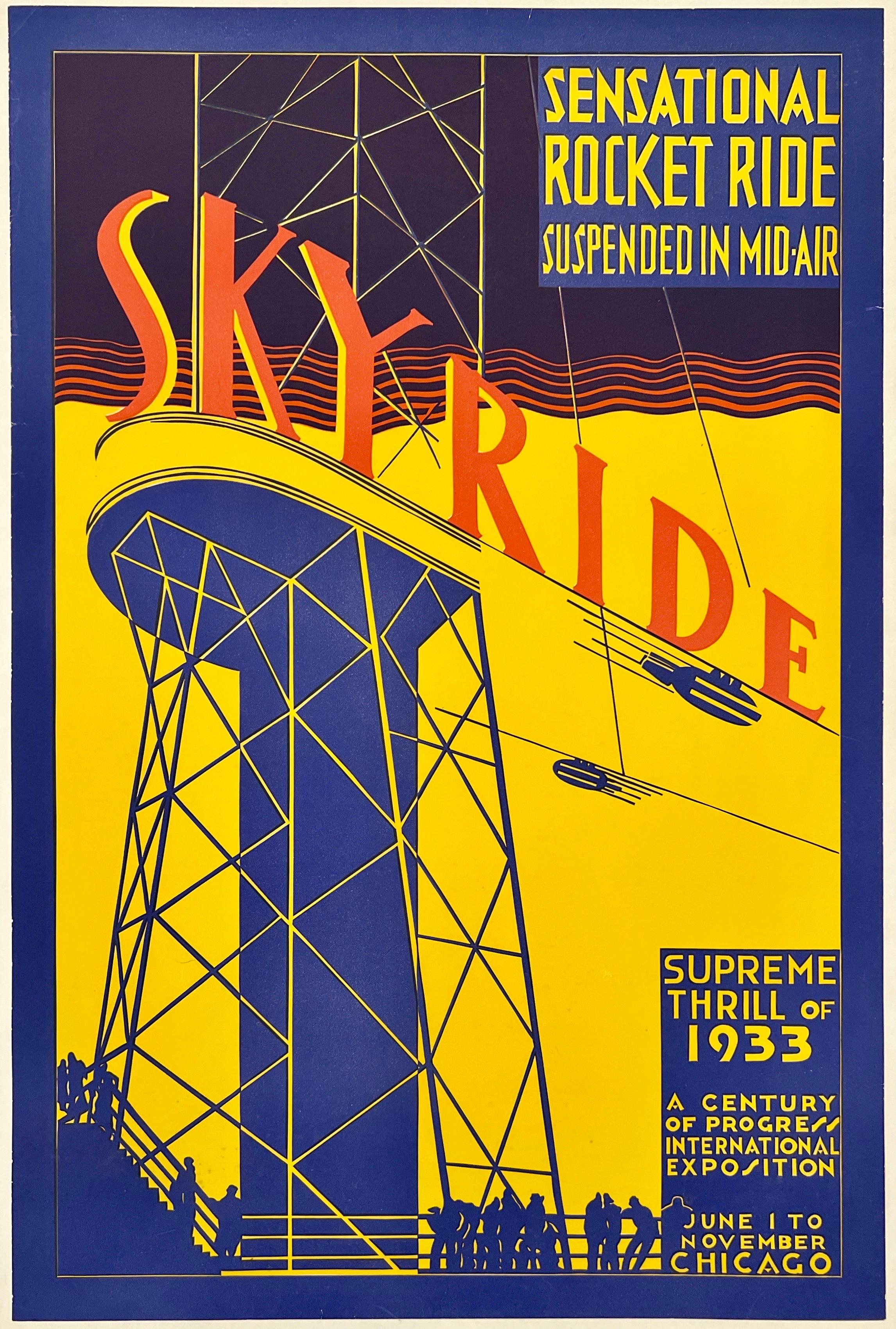 SKYRIDE CENTURY OF PROGRESS Poster originale d'epoca dell'Esposizione Universale Art Deco in vendita