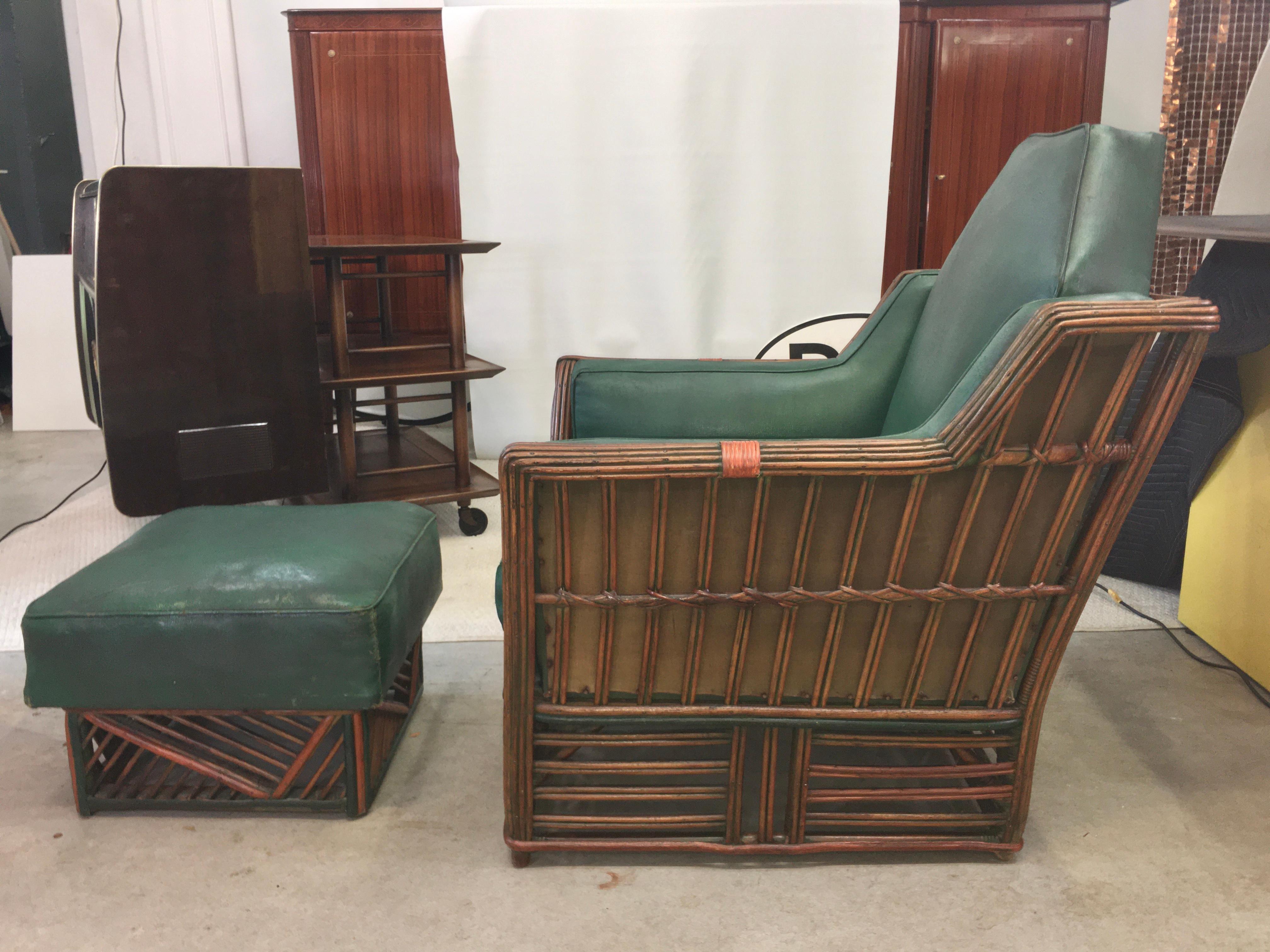 Skyscraper Art Deco Stick Reed Lounge Chair and Ottoman For Sale 1