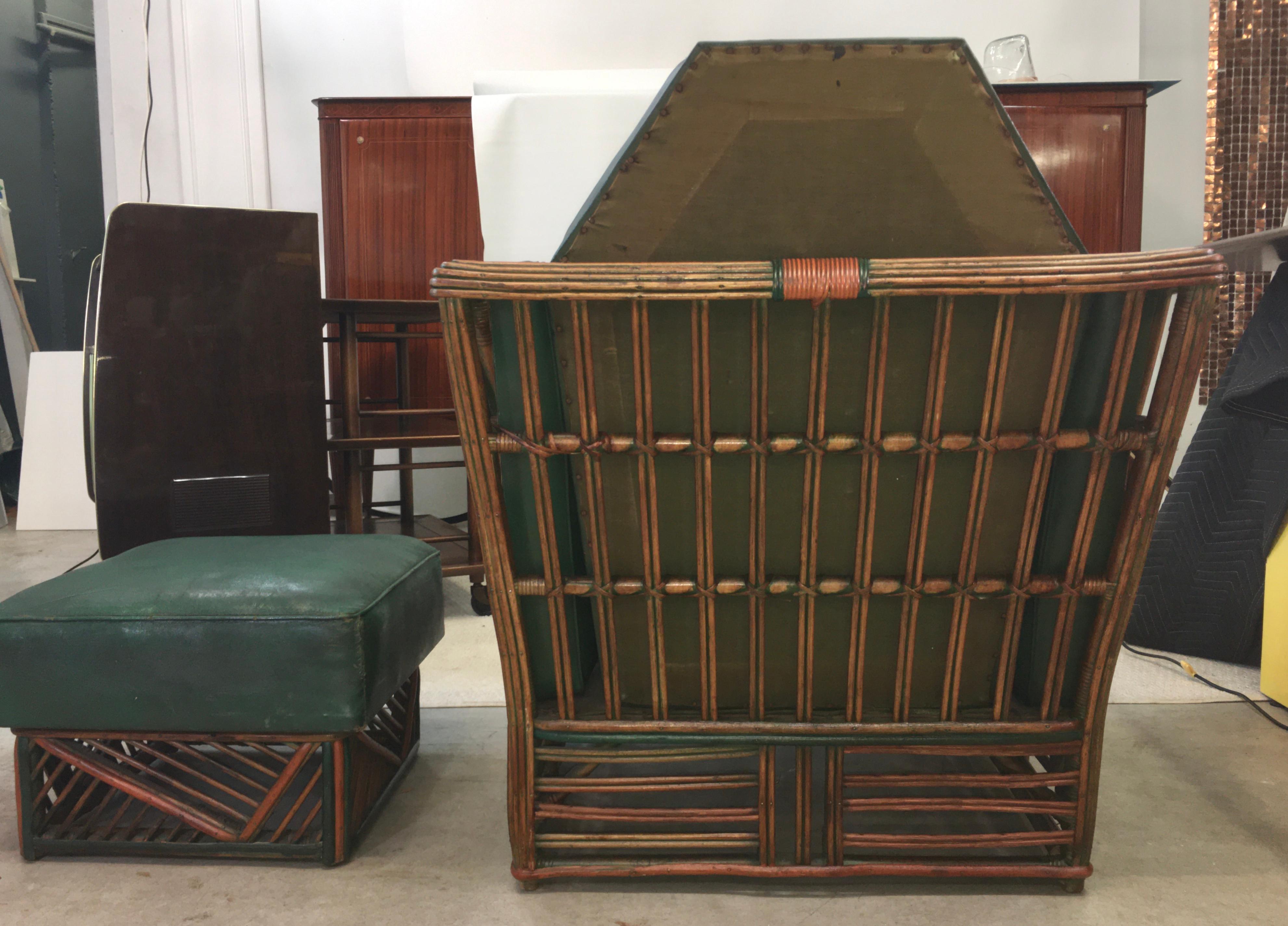 Skyscraper Art Deco Stick Reed Lounge Chair and Ottoman For Sale 3