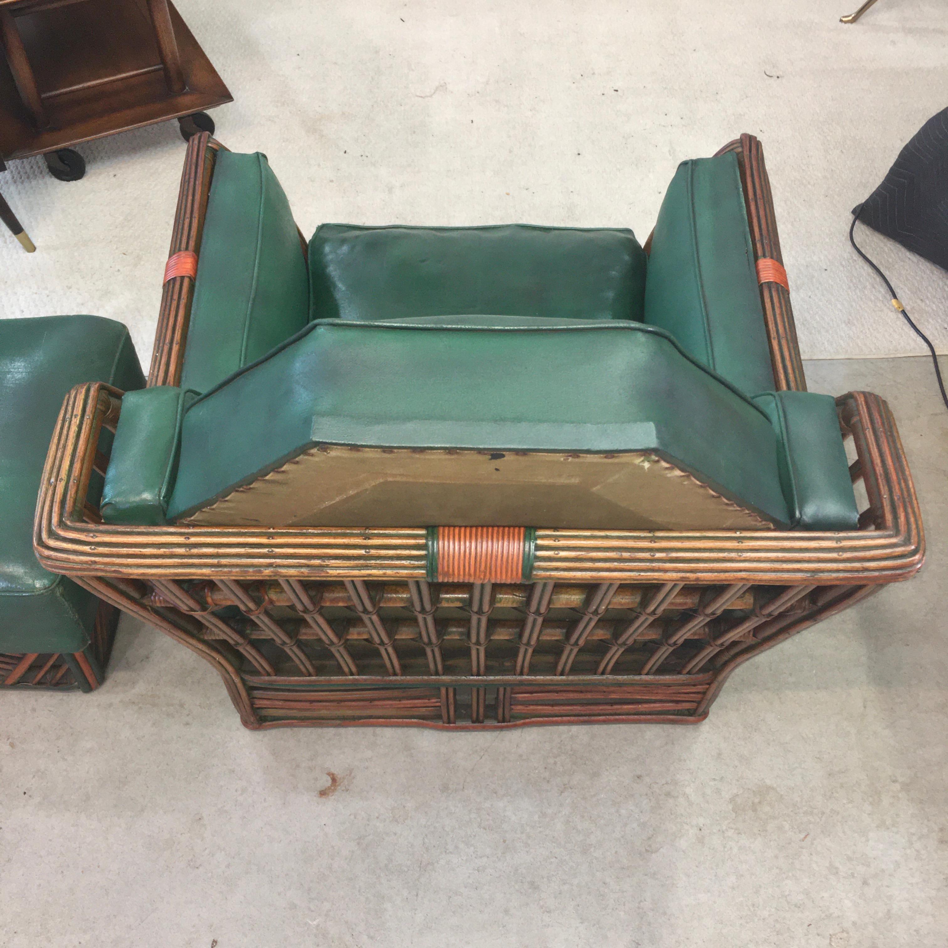 Skyscraper Art Deco Stick Reed Lounge Chair and Ottoman For Sale 4