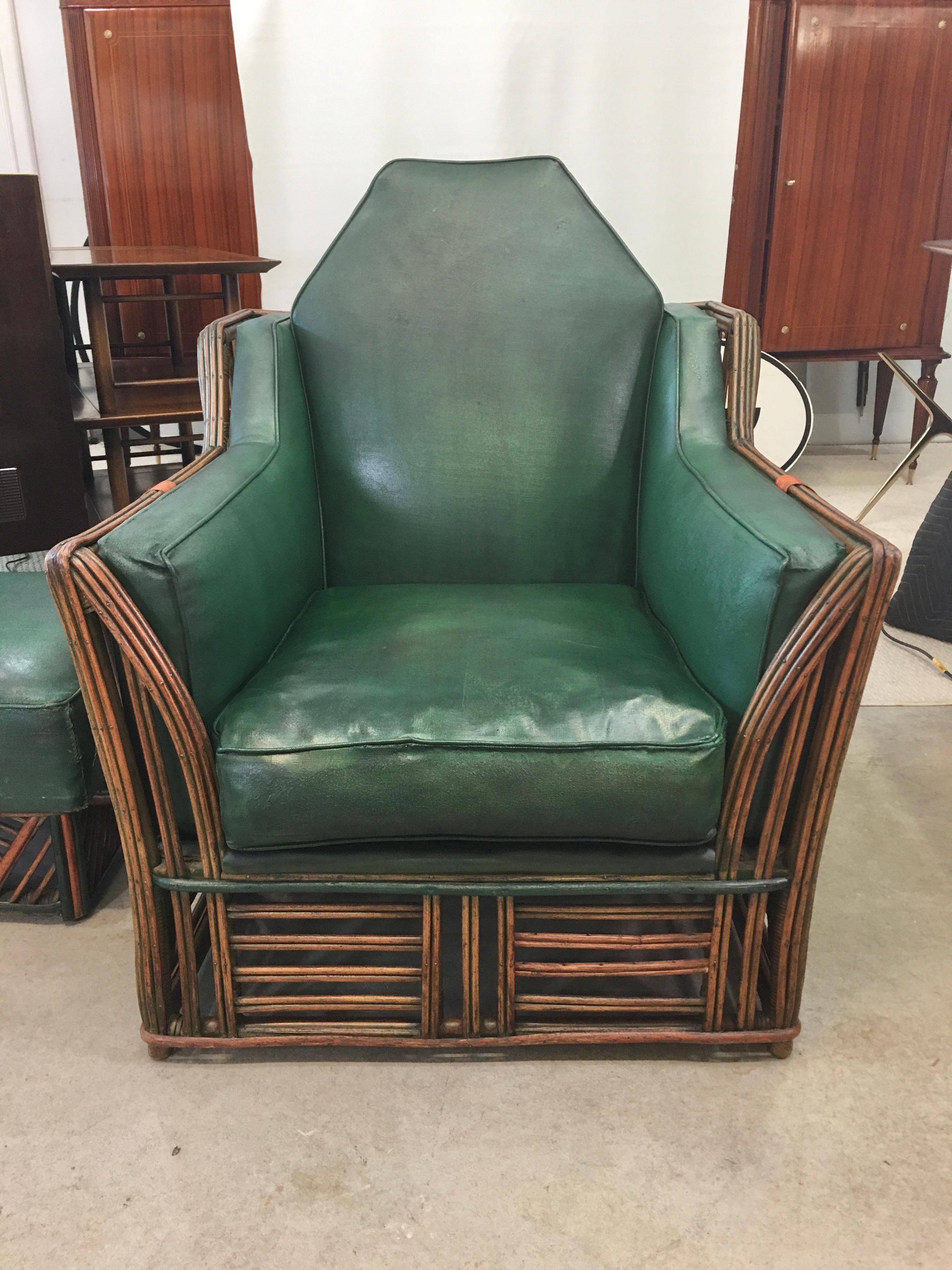 Skyscraper Art Deco Stick Reed Lounge Chair and Ottoman For Sale 7