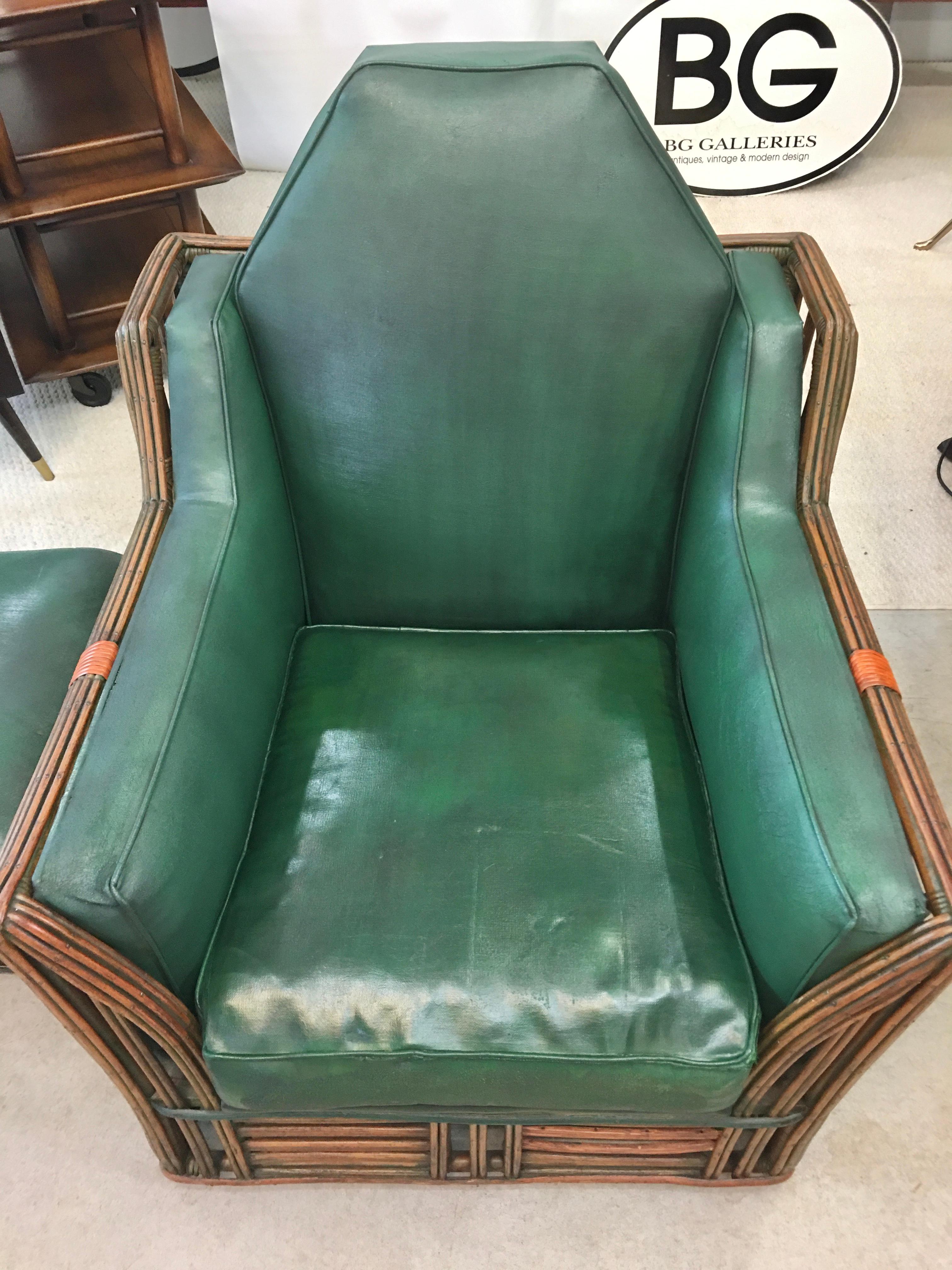 Skyscraper Art Deco Stick Reed Lounge Chair and Ottoman For Sale 8