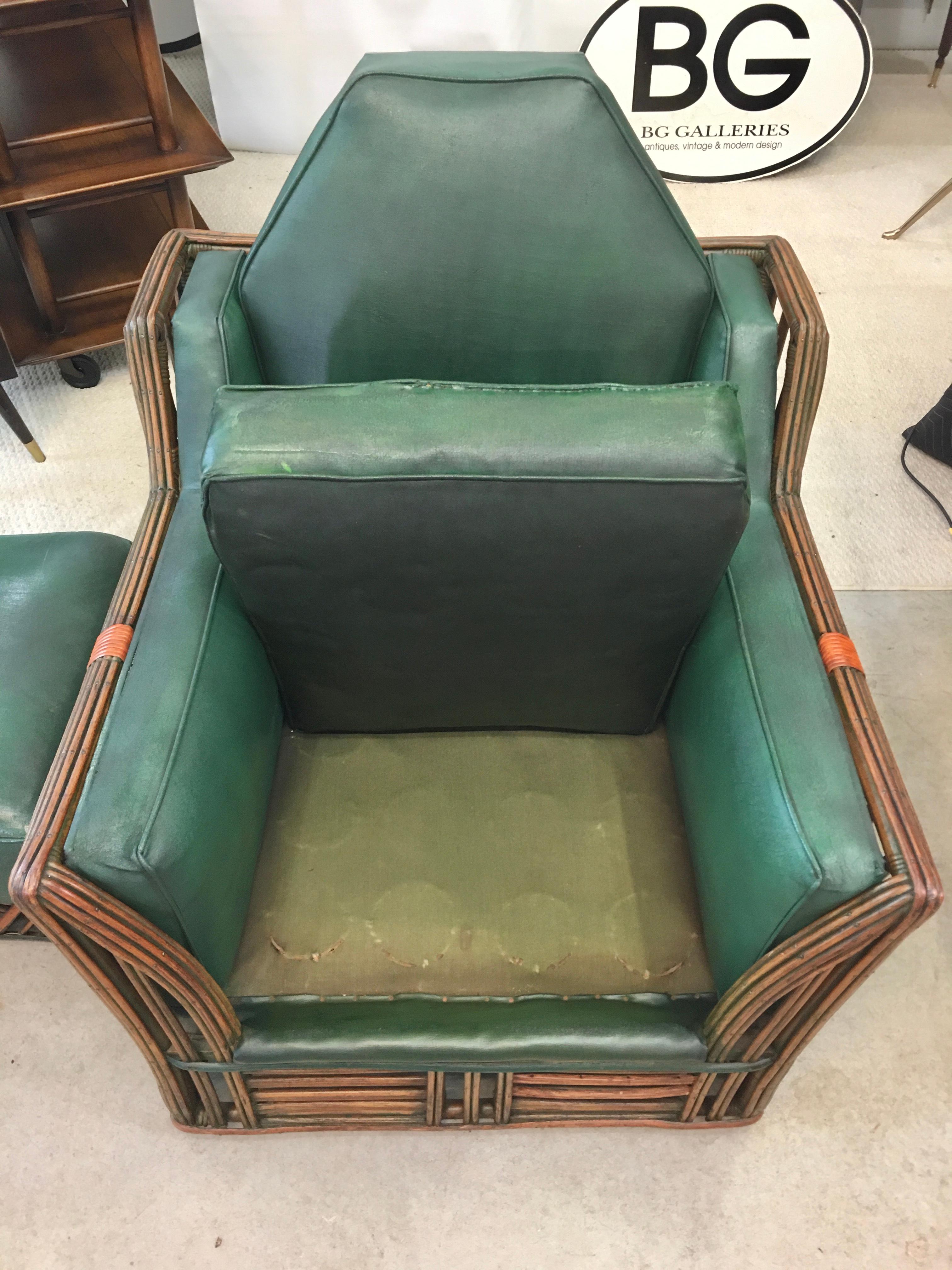 Skyscraper Art Deco Stick Reed Lounge Chair and Ottoman For Sale 9