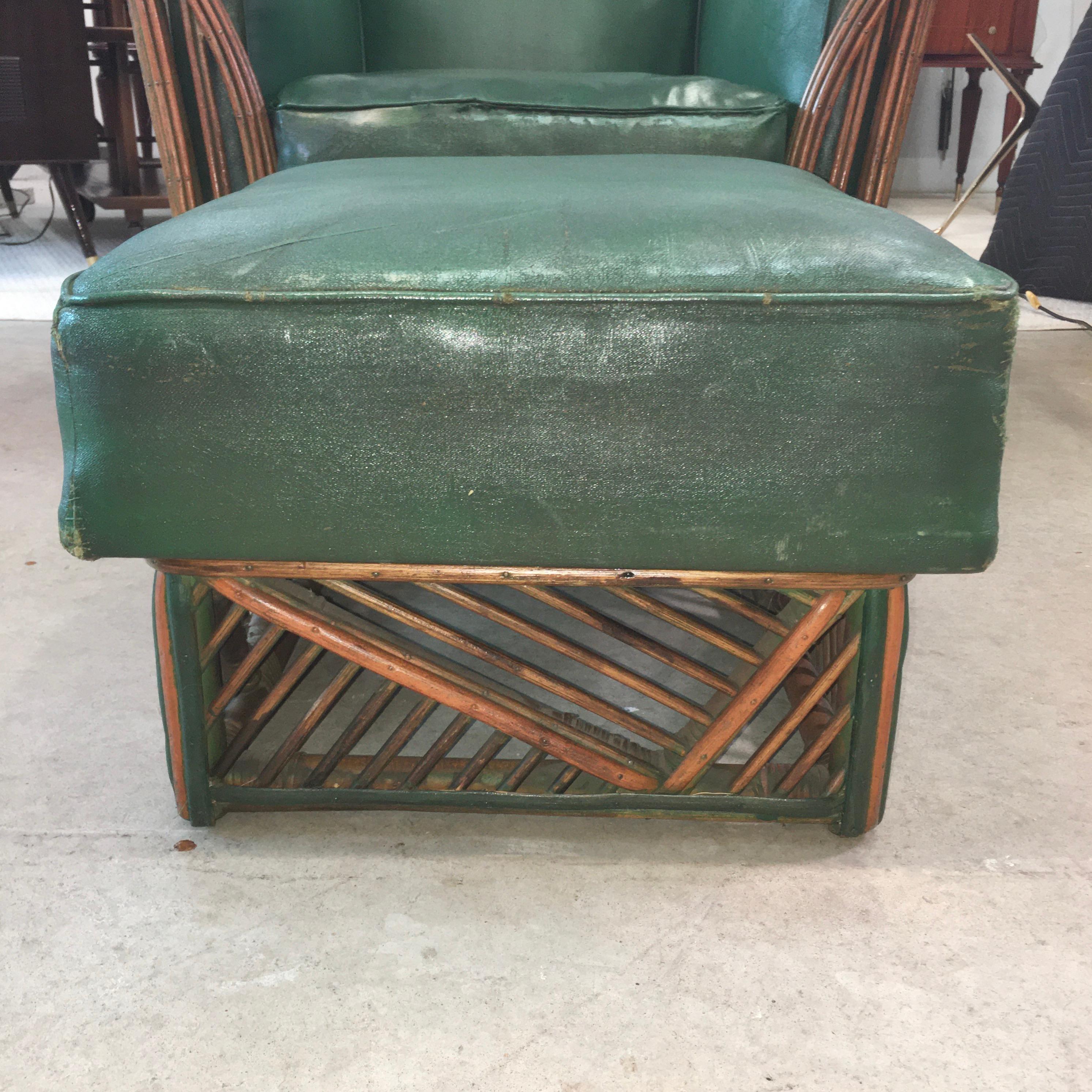 Oiled Skyscraper Art Deco Stick Reed Lounge Chair and Ottoman For Sale