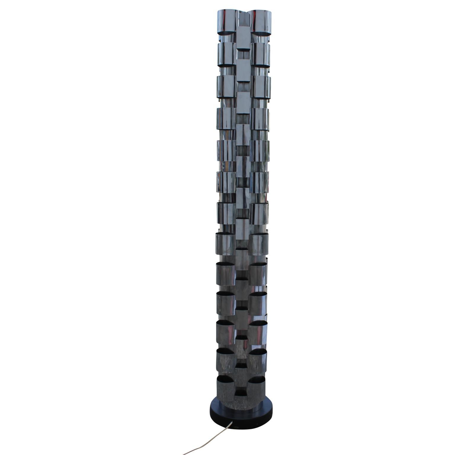 American Skyscraper Chrome Modern Floor Lamp Stamped by Curtis Jere