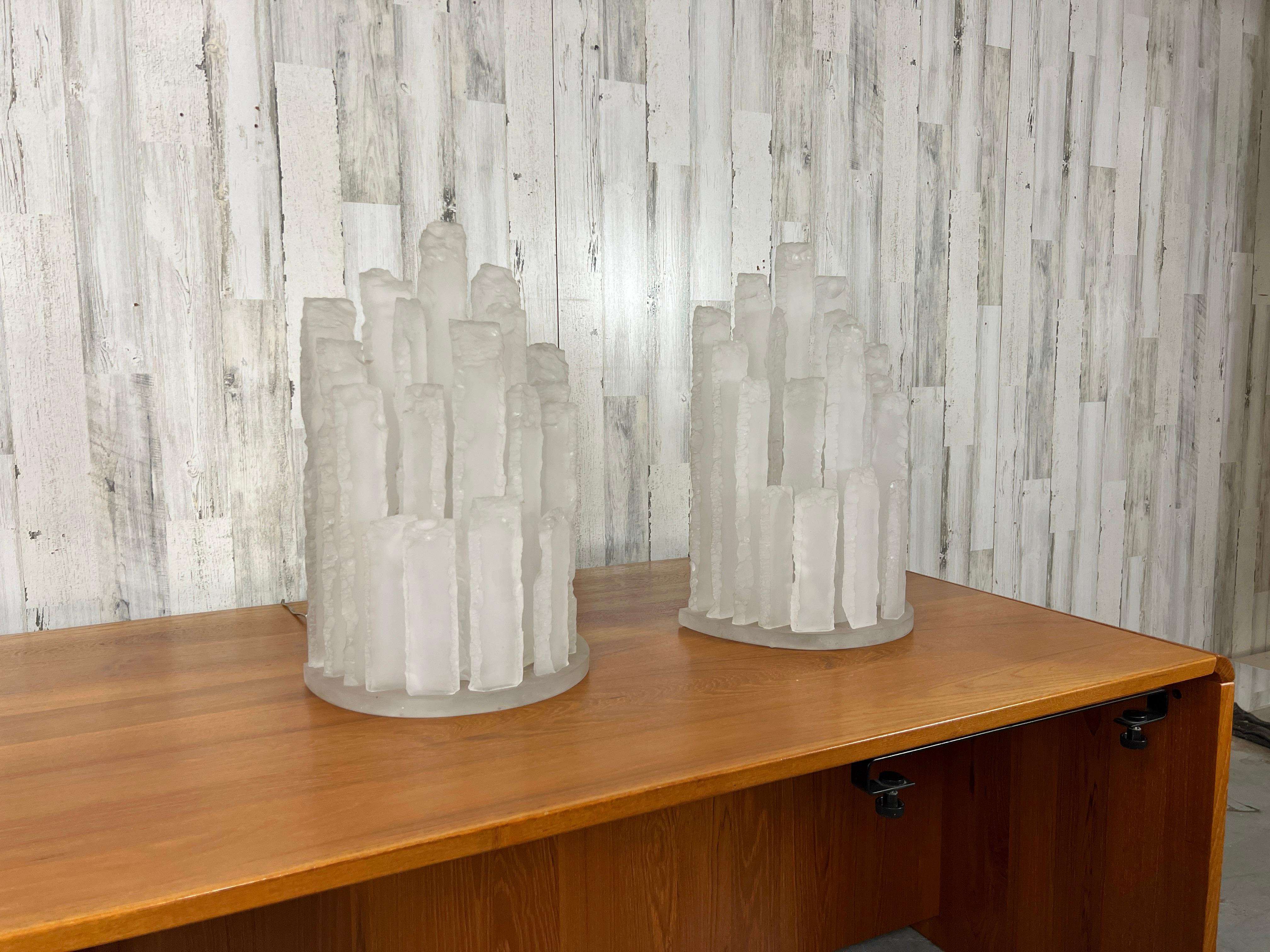 Skyscraper Frosted Lucite Lamps For Sale 3