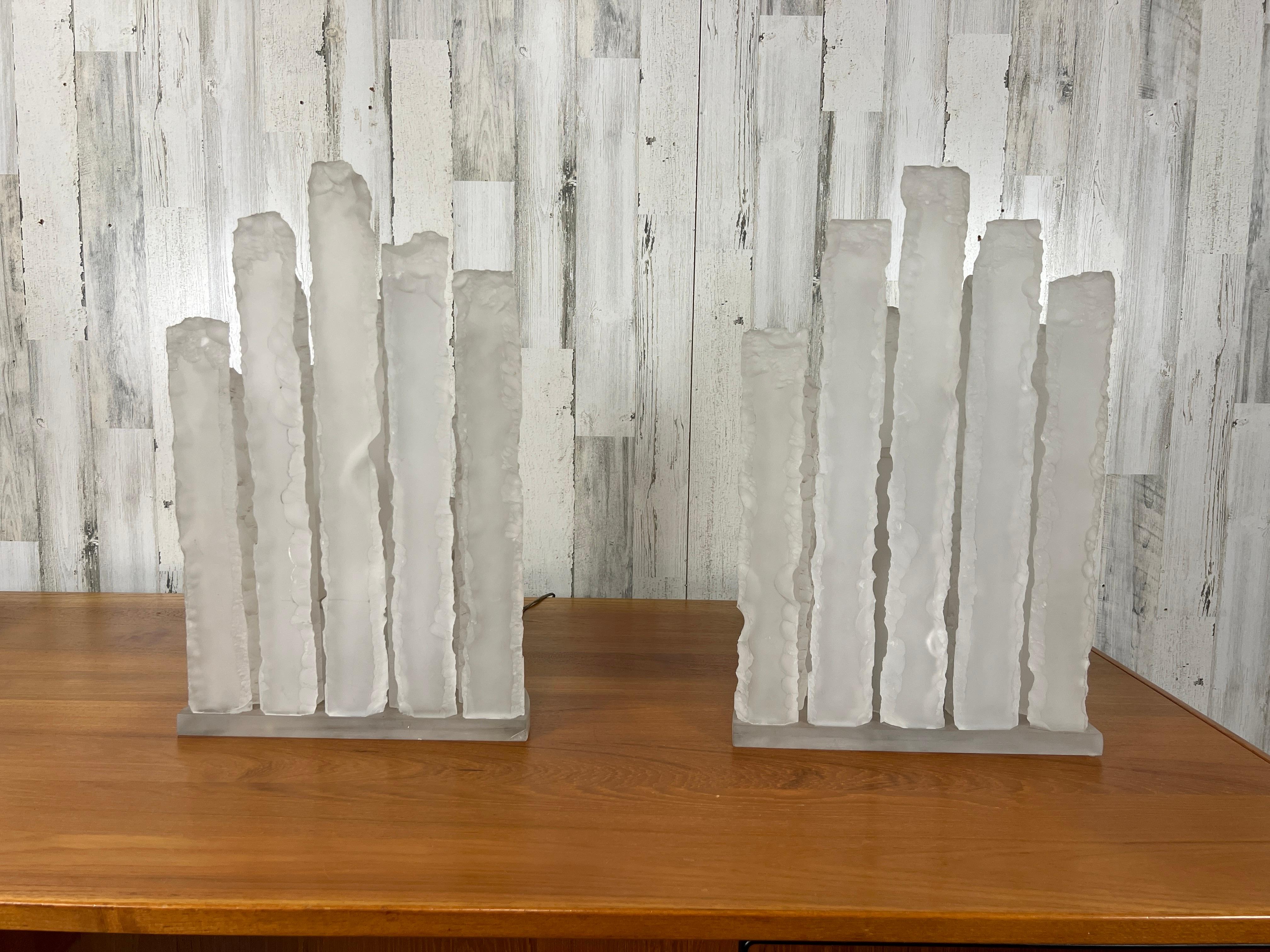 Skyscraper Frosted Lucite Lamps For Sale 7