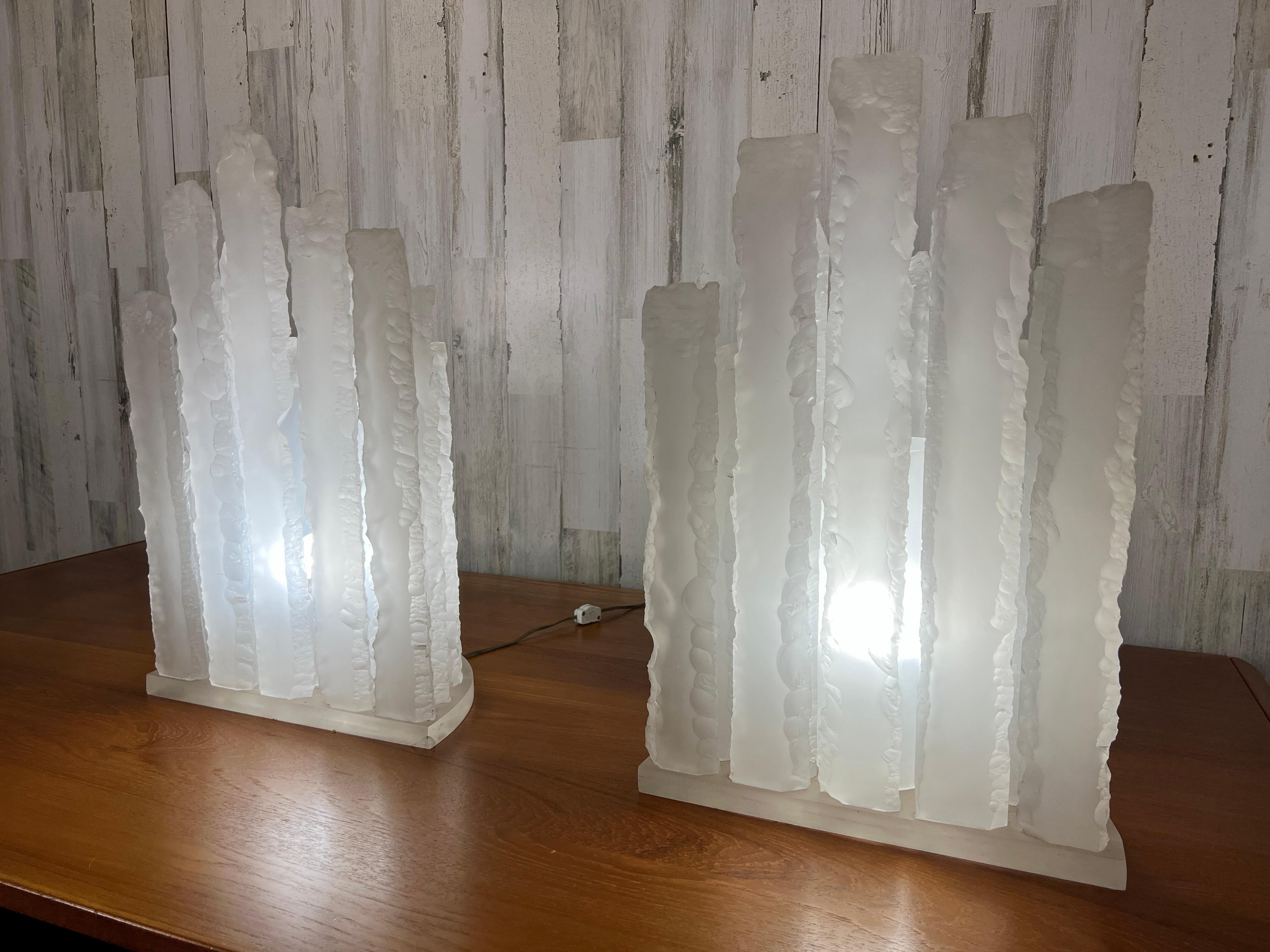 Skyscraper Frosted Lucite Lamps For Sale 8