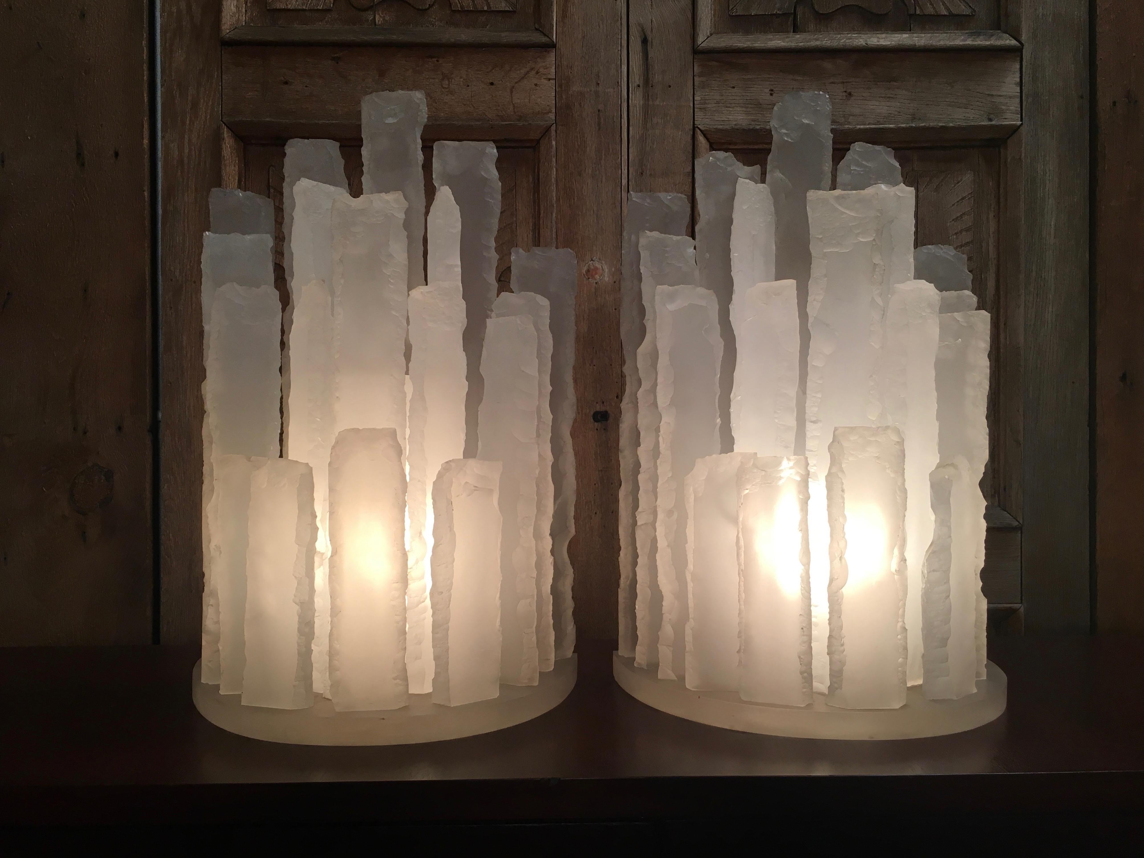 Modern Skyscraper Frosted Lucite Lamps