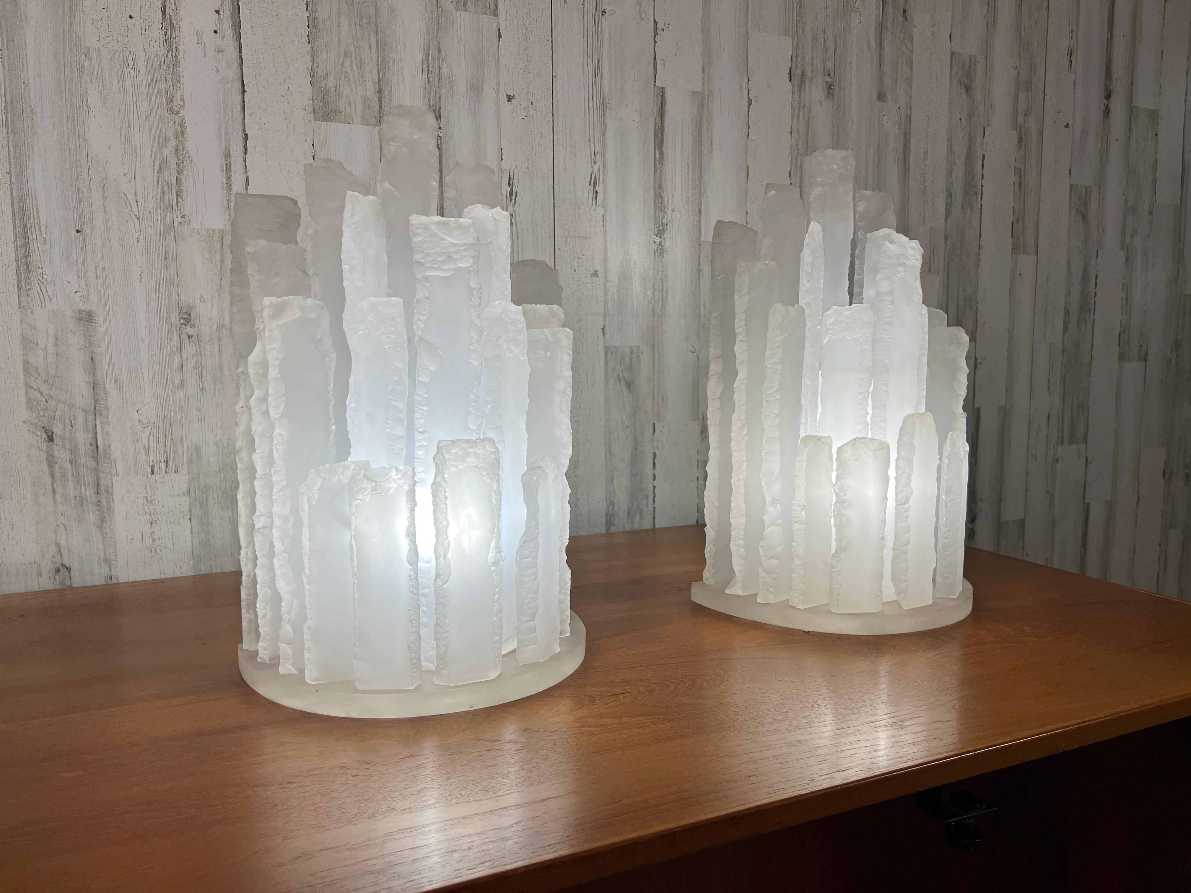Modern Skyscraper Frosted Lucite Lamps For Sale