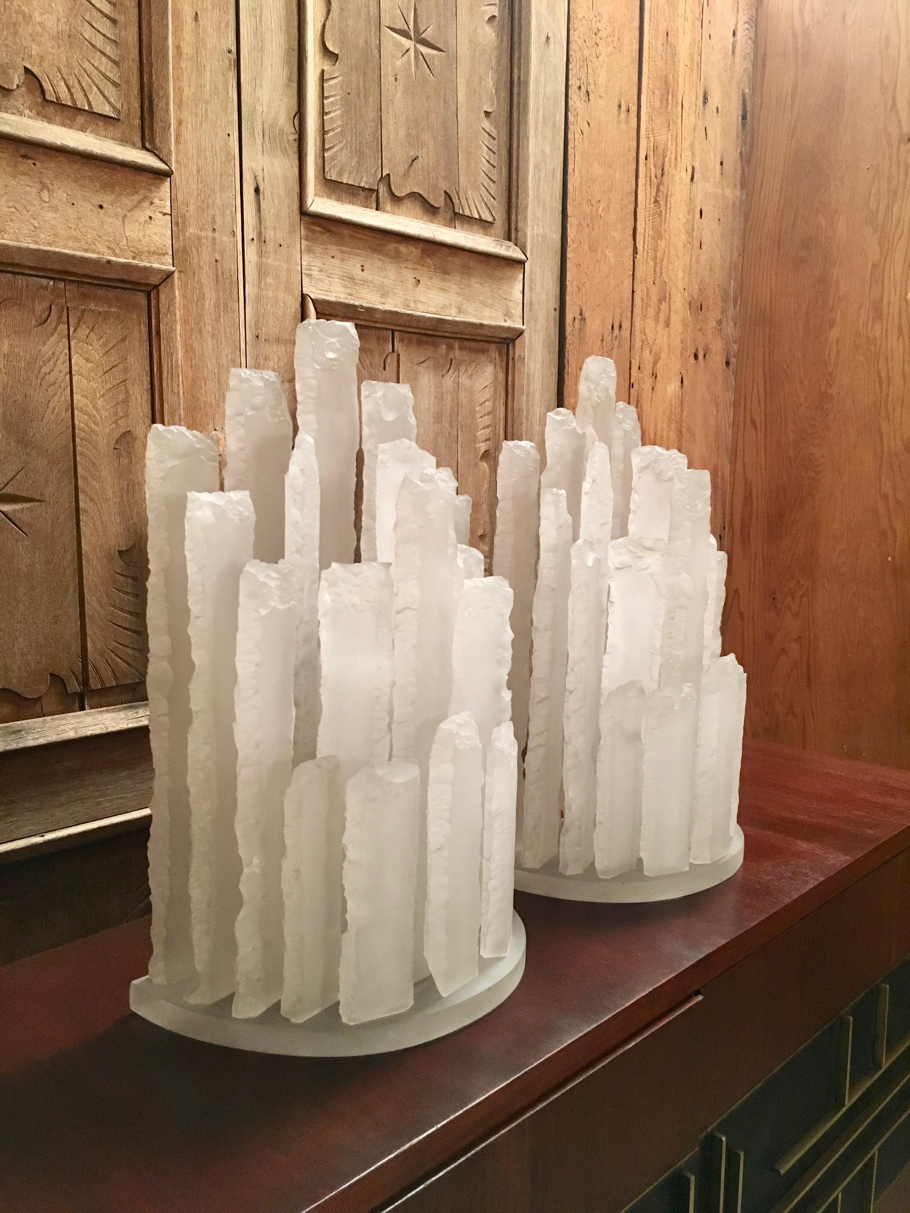 American Skyscraper Frosted Lucite Lamps