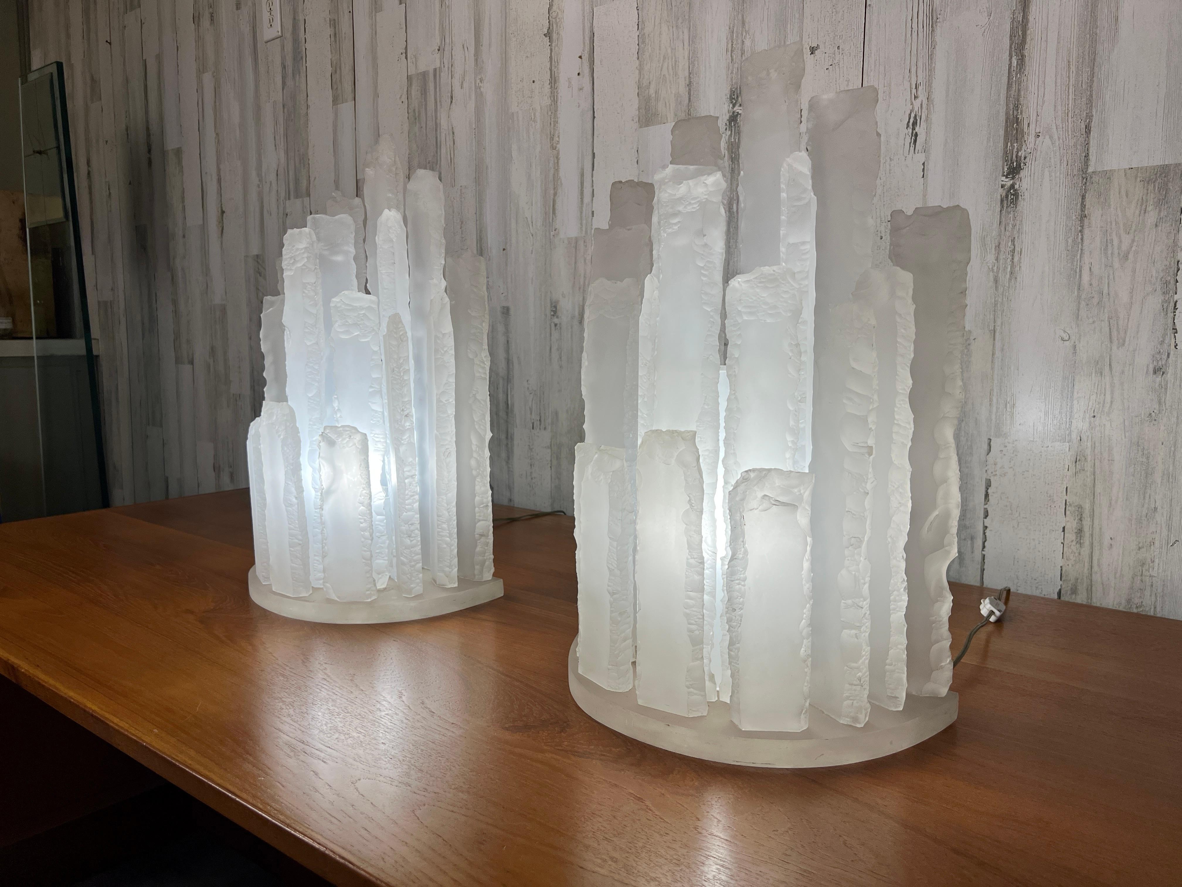 American Skyscraper Frosted Lucite Lamps For Sale