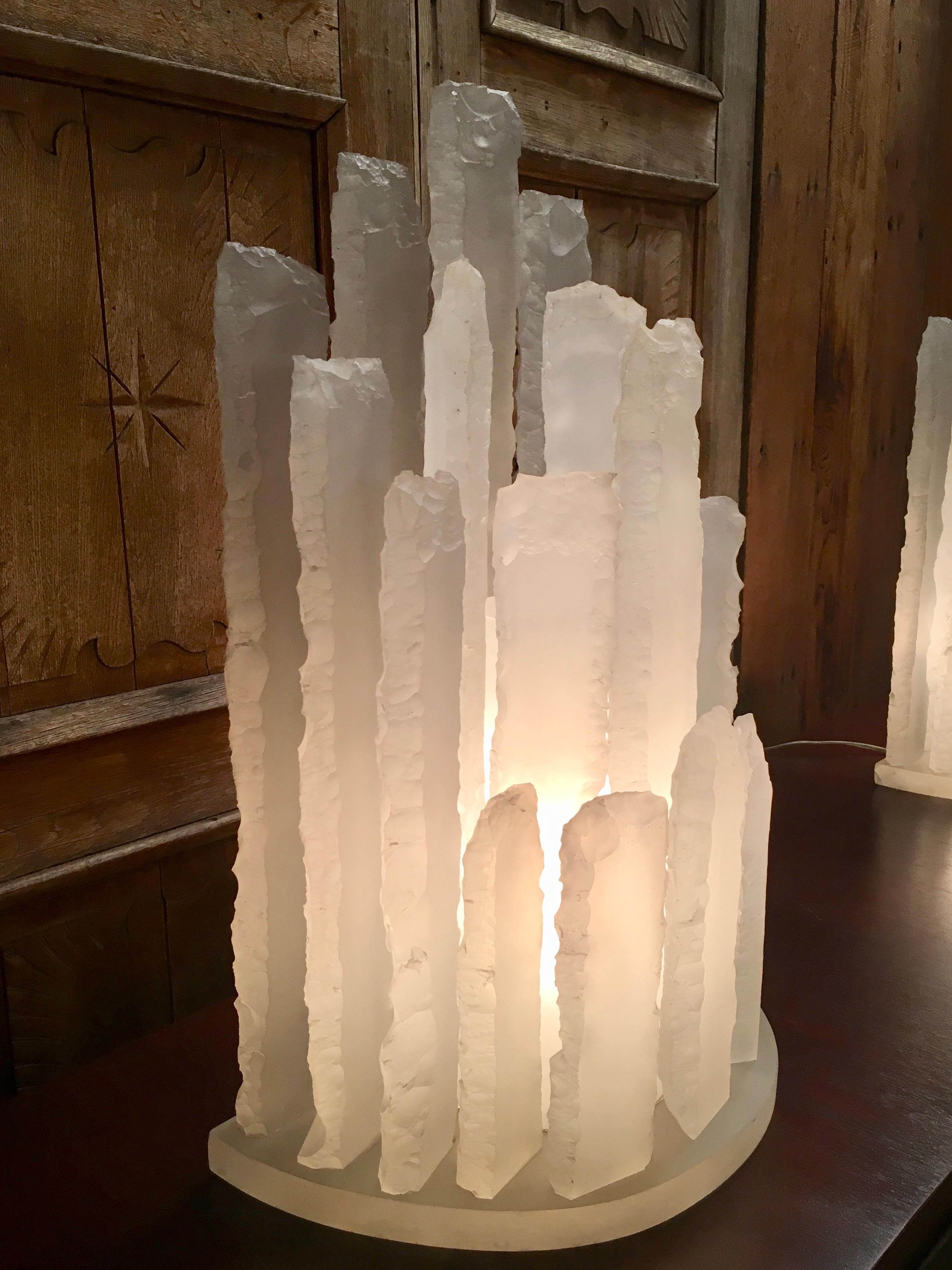 Late 20th Century Skyscraper Frosted Lucite Lamps