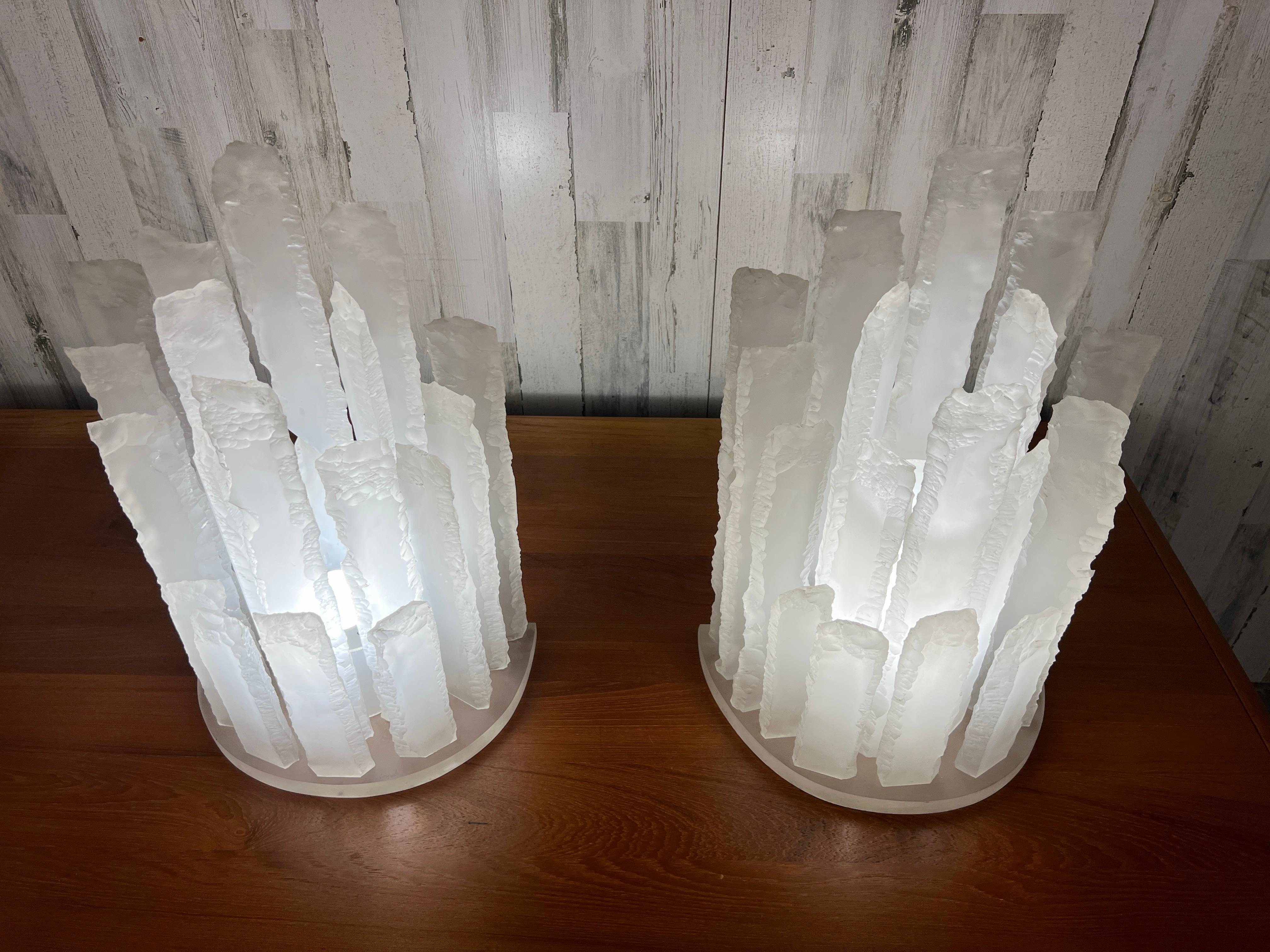 Late 20th Century Skyscraper Frosted Lucite Lamps For Sale
