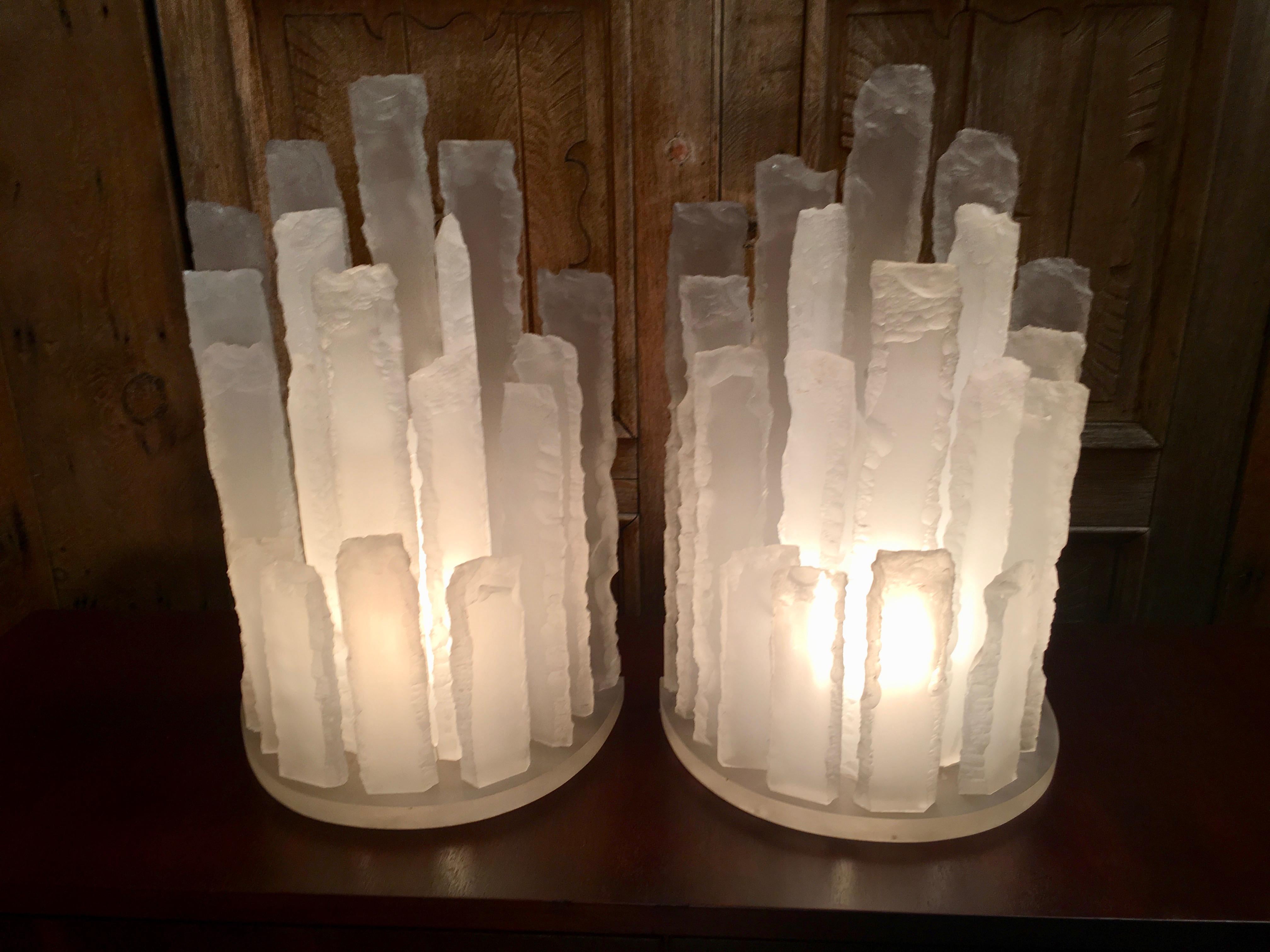 Skyscraper Frosted Lucite Lamps 1
