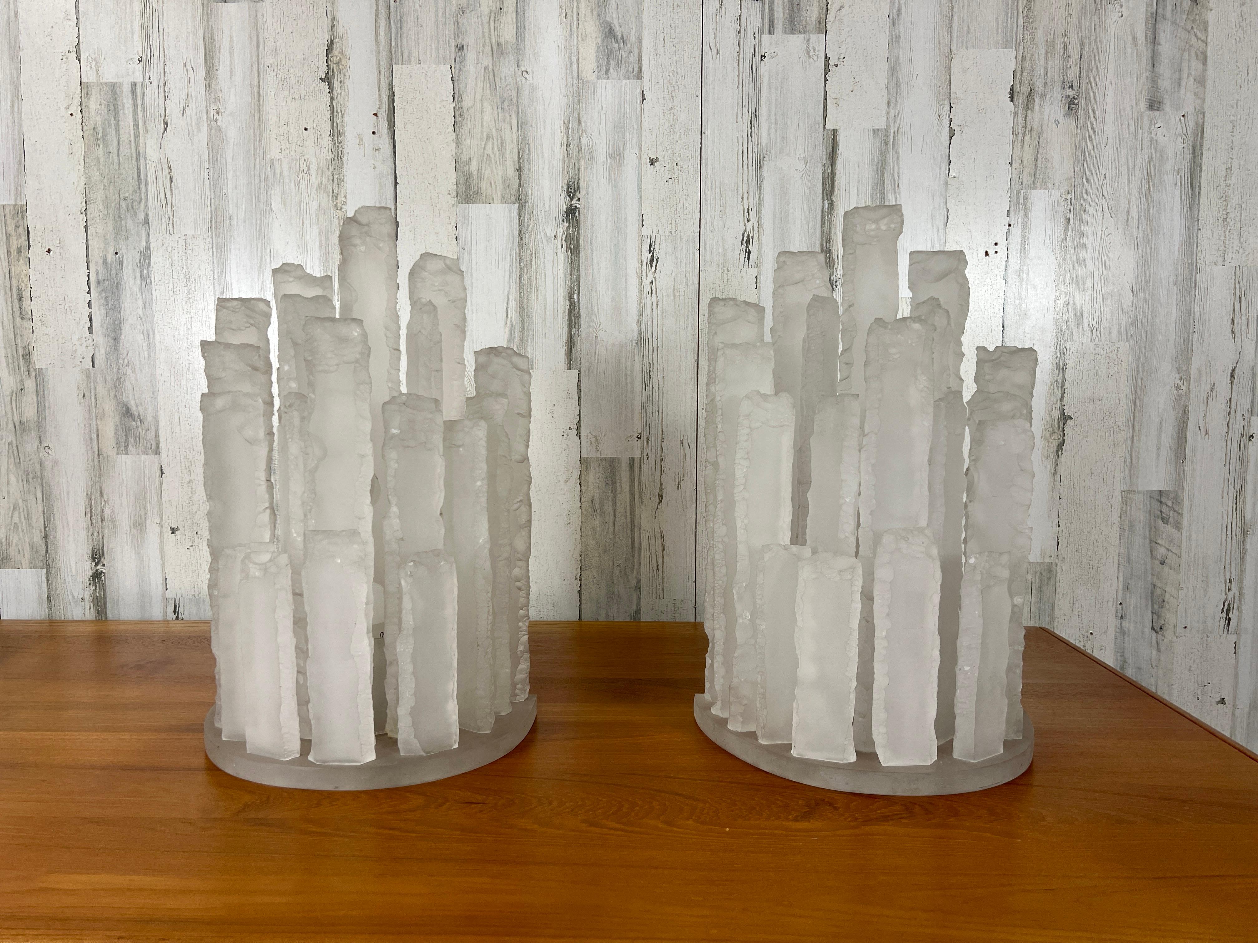 Skyscraper Frosted Lucite Lamps For Sale 2