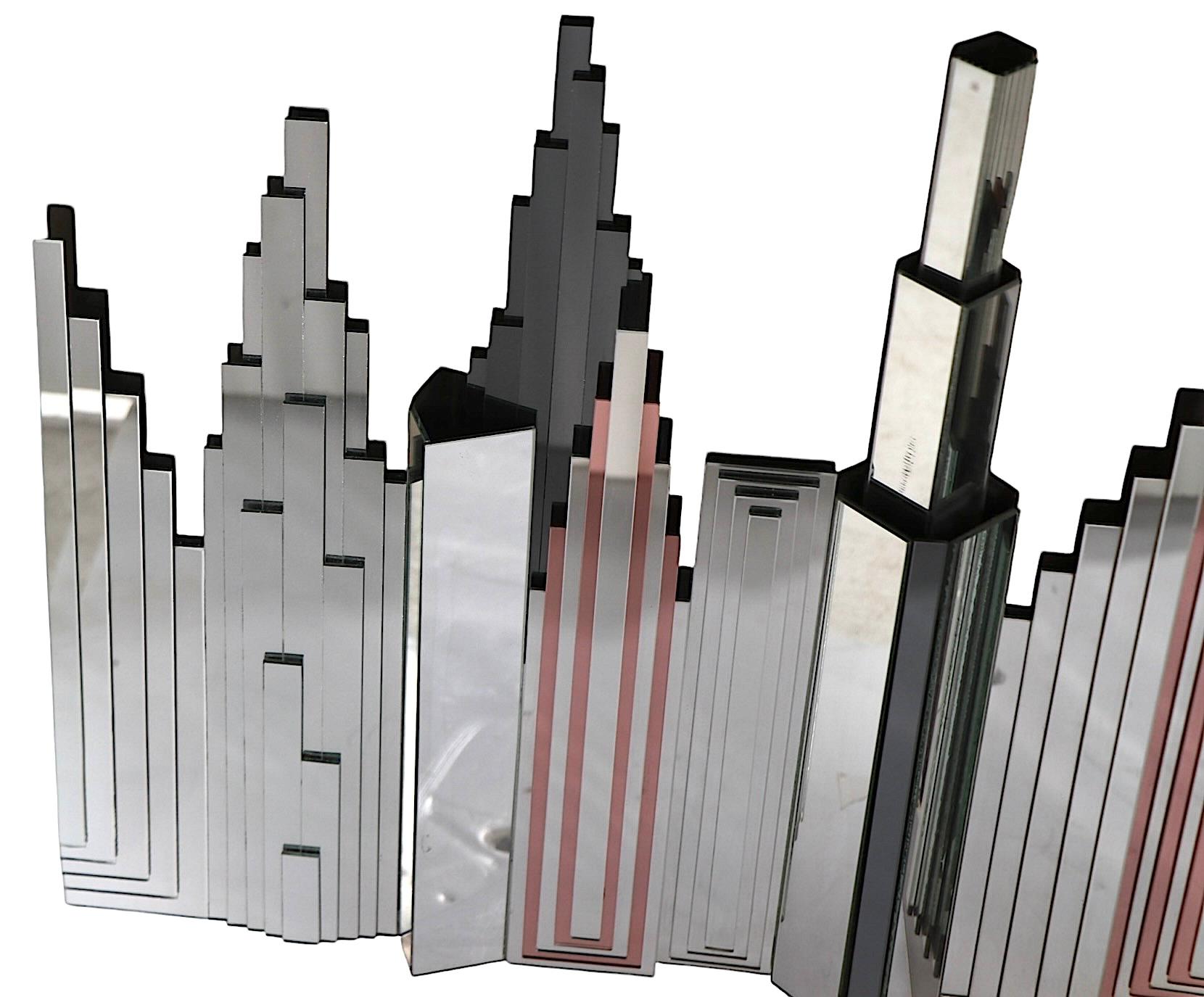 Skyscraper NYC Mirror in Mirrored Relief c. 1970/80's by Harvard Reflections For Sale 6