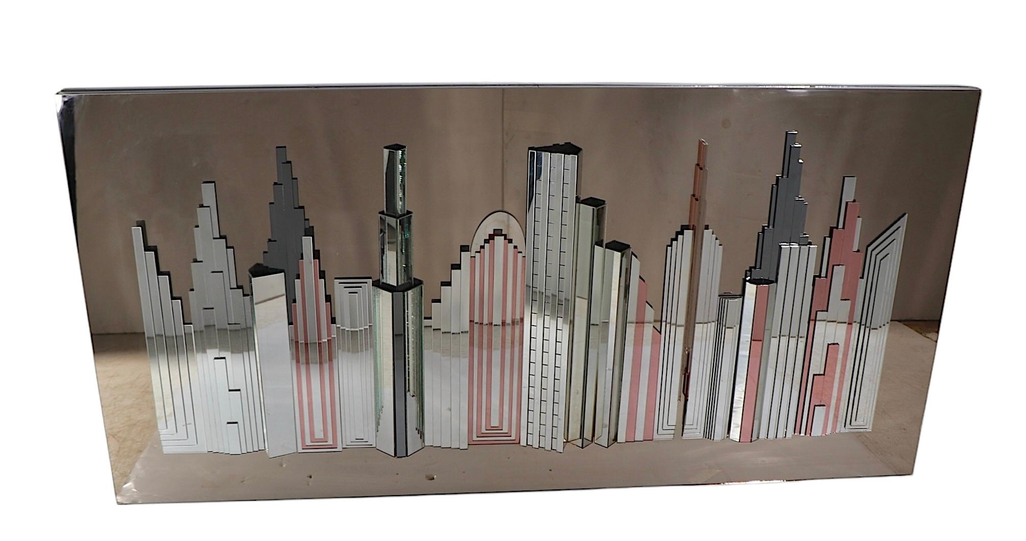 Skyscraper NYC Mirror in Mirrored Relief c. 1970/80's by Harvard Reflections For Sale 8