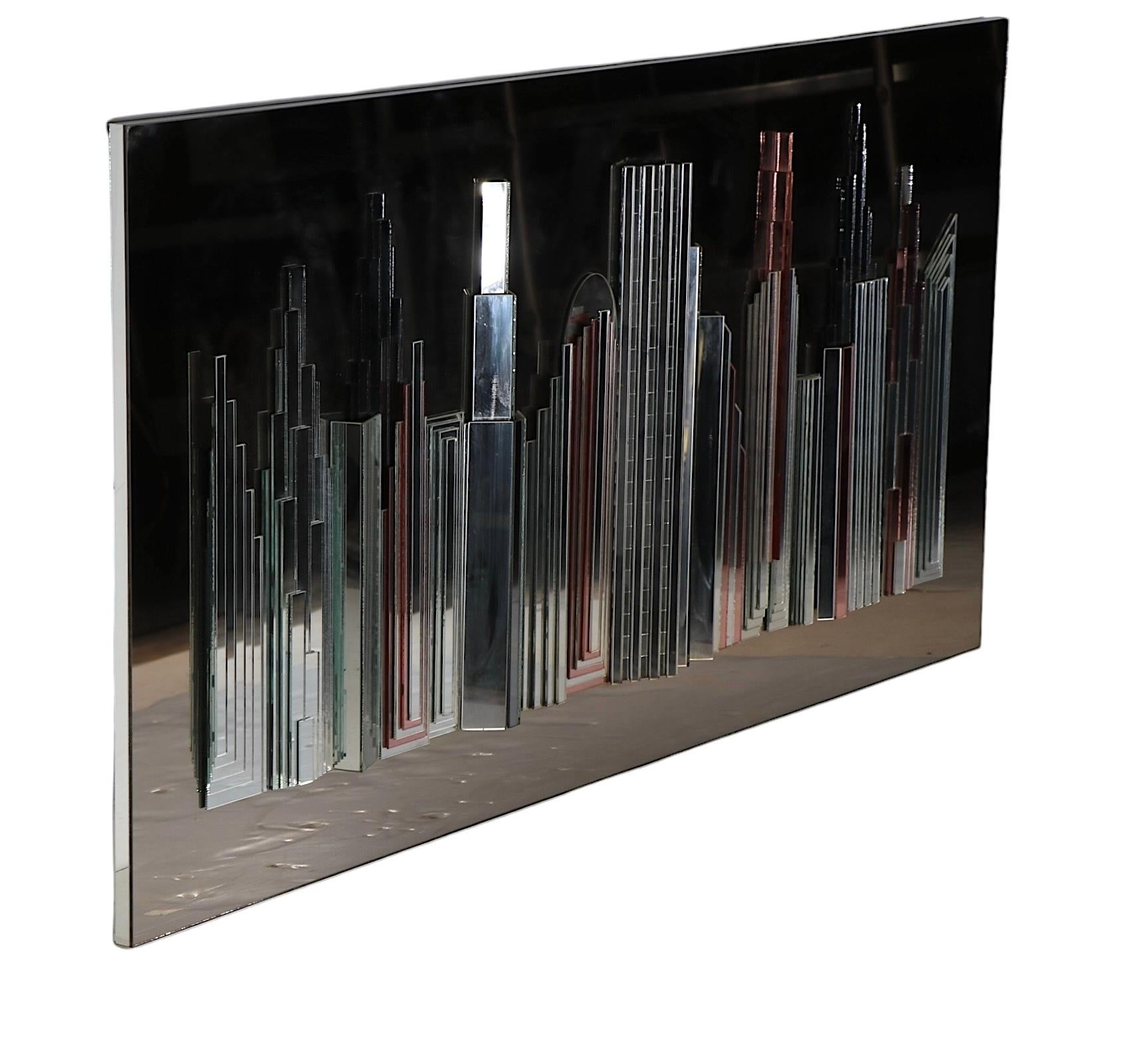 Skyscraper NYC Mirror in Mirrored Relief c. 1970/80's by Harvard Reflections For Sale 9