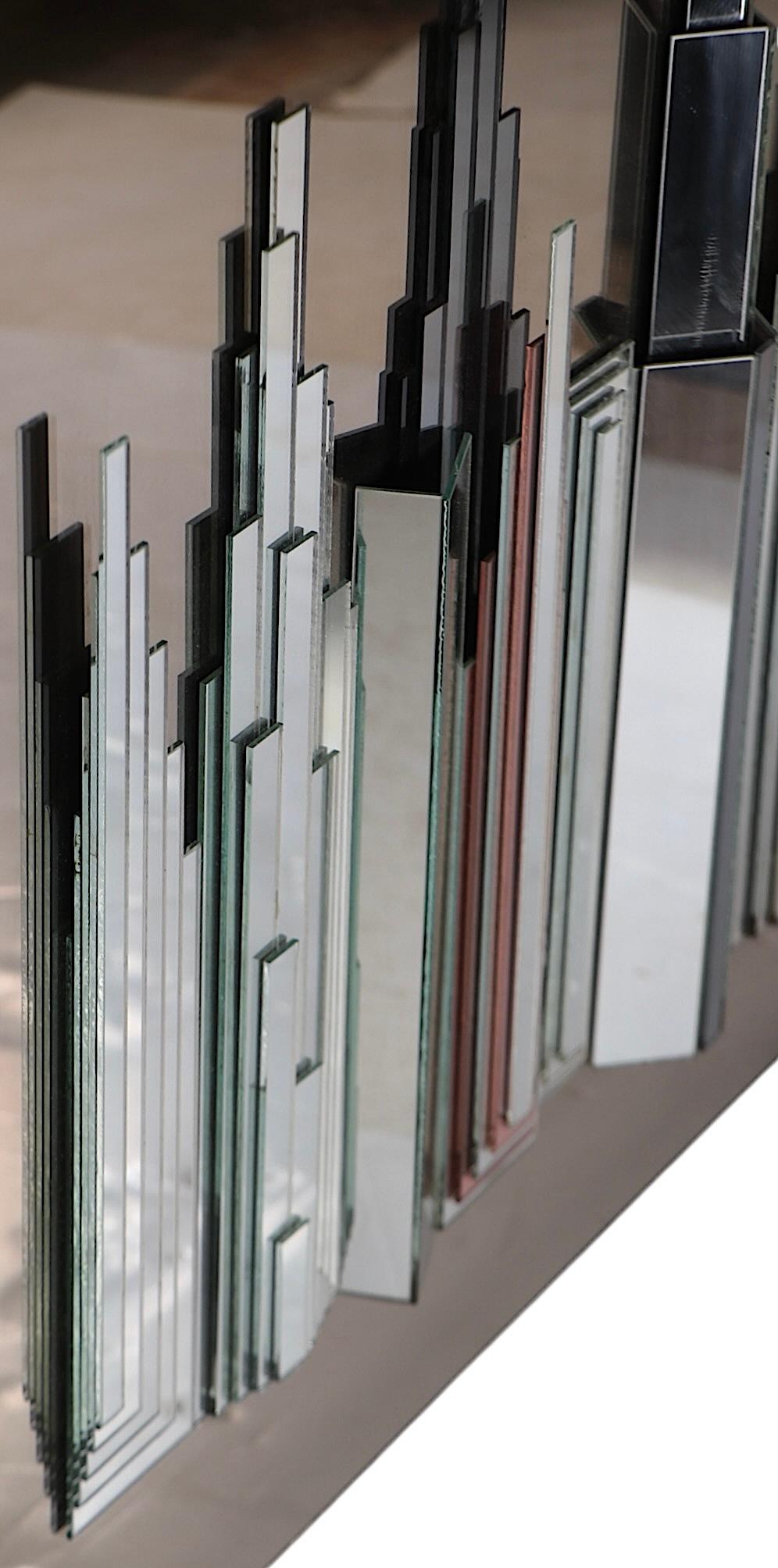 Hollywood Regency Skyscraper NYC Mirror in Mirrored Relief c. 1970/80's by Harvard Reflections For Sale