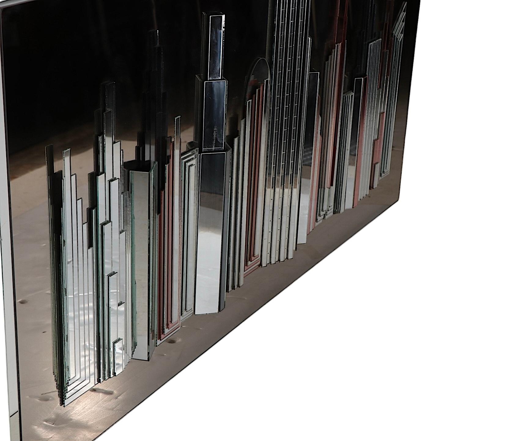 American Skyscraper NYC Mirror in Mirrored Relief c. 1970/80's by Harvard Reflections For Sale