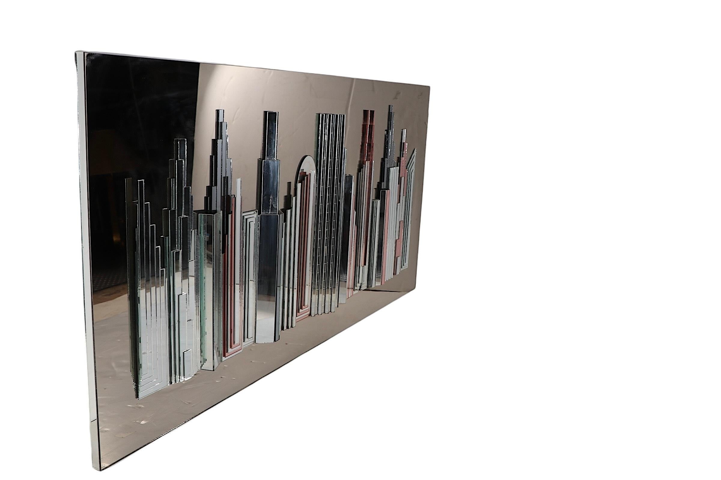 20th Century Skyscraper NYC Mirror in Mirrored Relief c. 1970/80's by Harvard Reflections For Sale