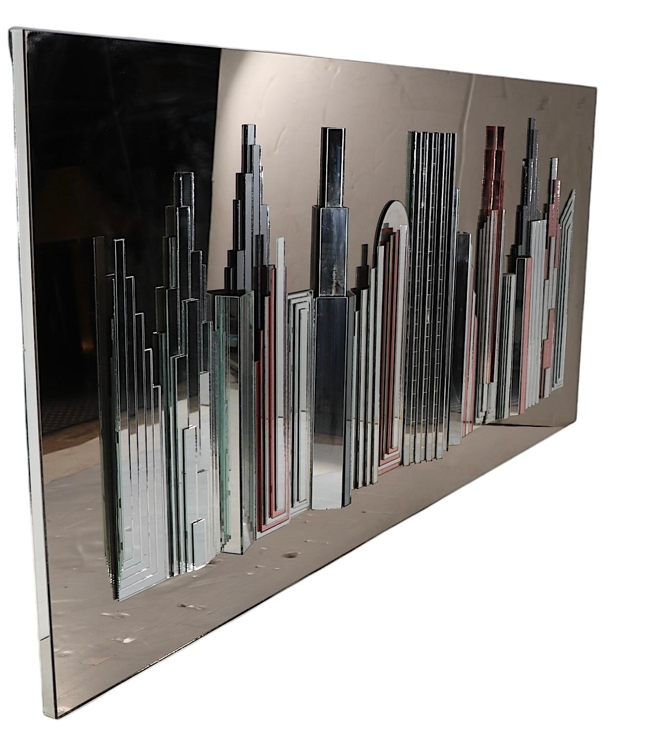 Skyscraper NYC Mirror in Mirrored Relief c. 1970/80's by Harvard Reflections For Sale 2