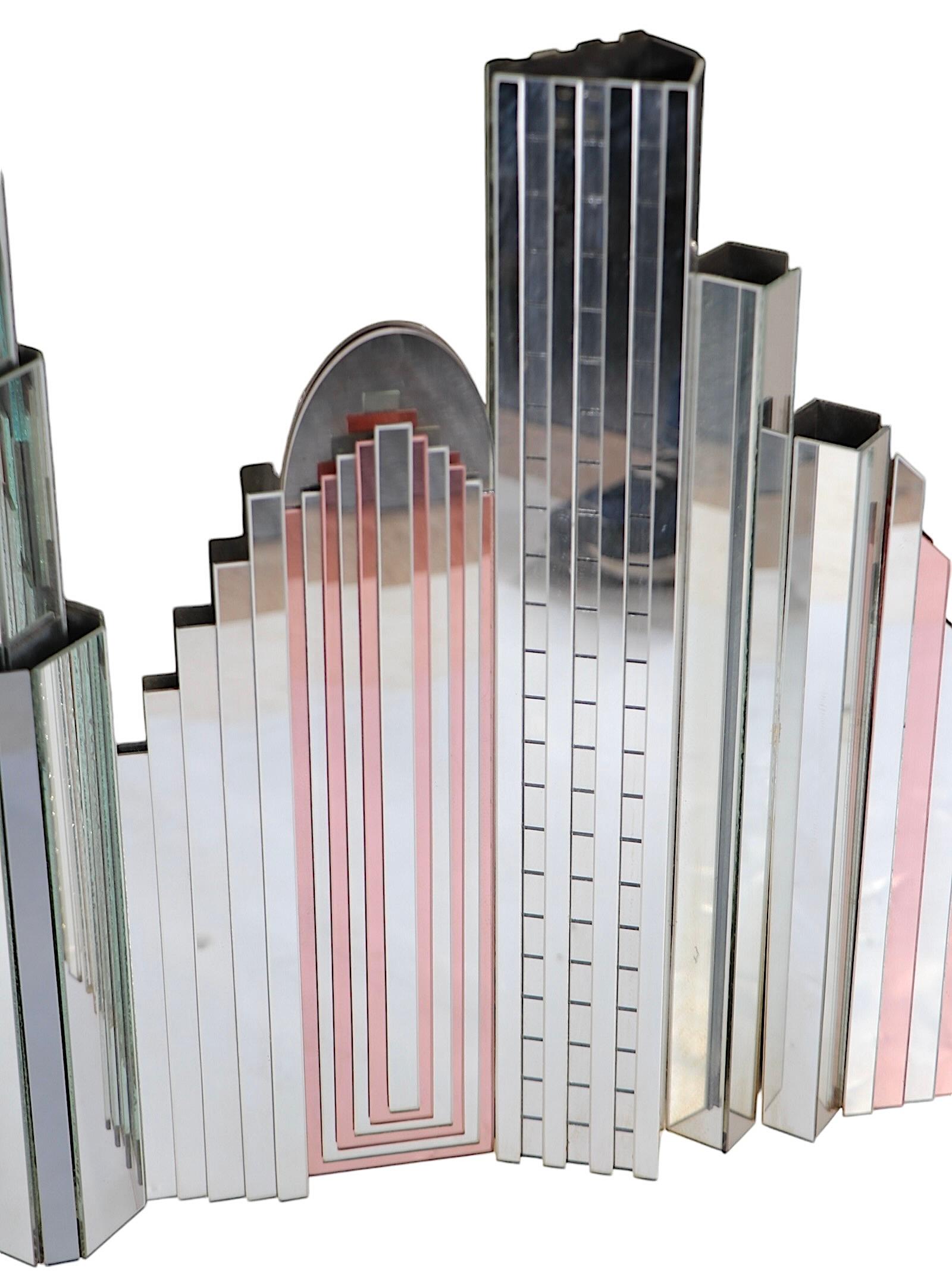 Skyscraper NYC Mirror in Mirrored Relief c. 1970/80's by Harvard Reflections For Sale 3