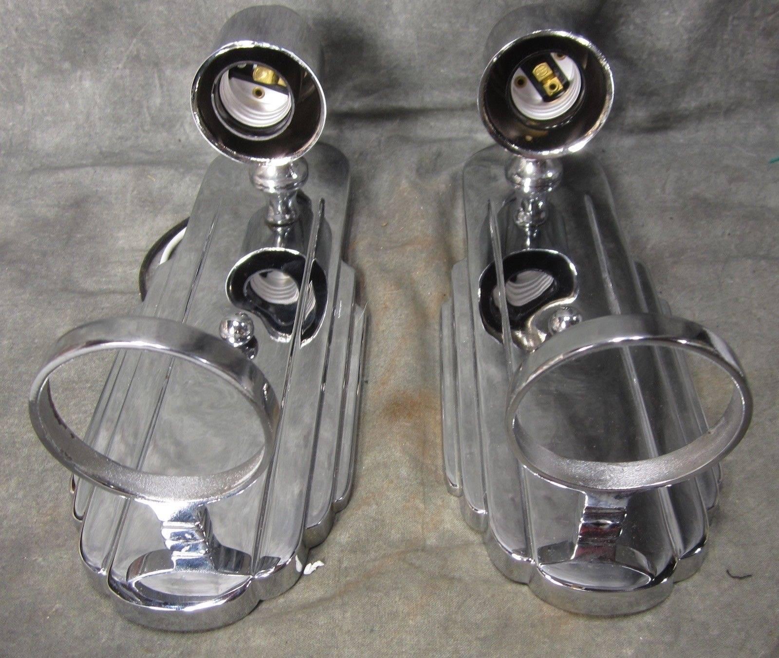 American Skyscraper Streamline Vintage Pair of Machine Age Sconces Restored