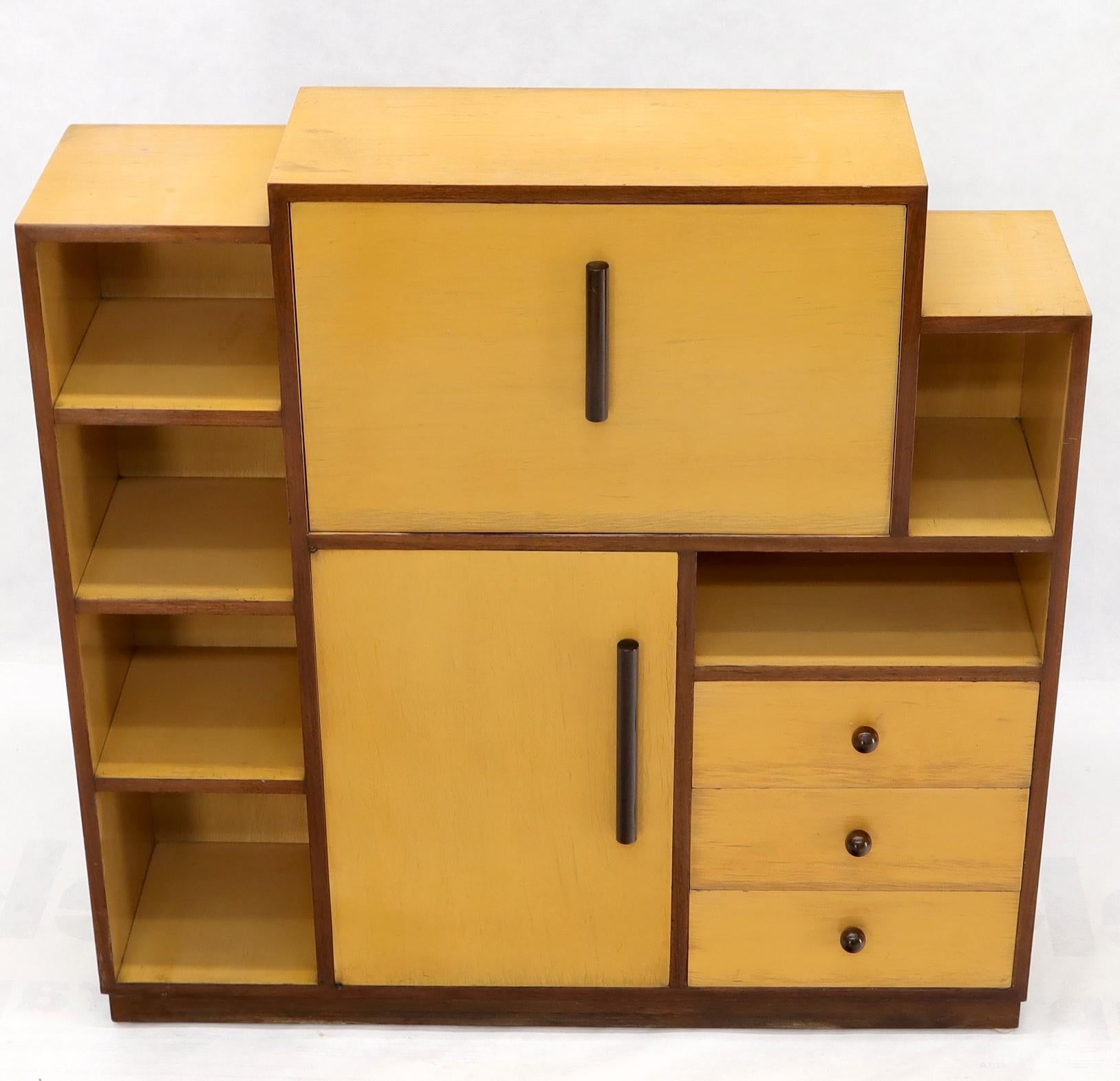 Mid-Century Modern Skyscraper Style Drop Front Desk Secretary Bookcase Wall Unit Cabinet