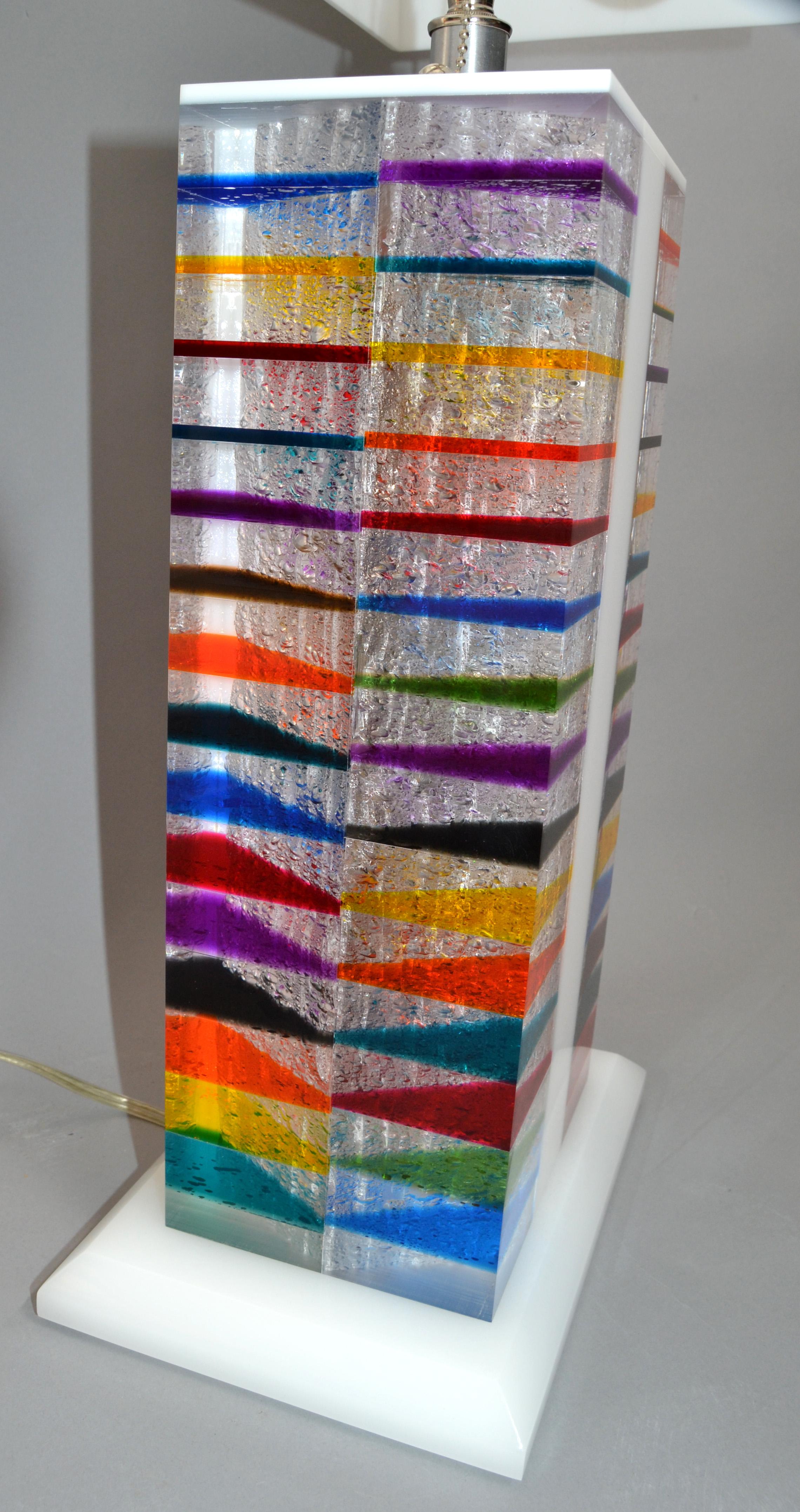 Pop Art Rainbow Colors Skyscraper Style Lucite Nickel Table Lamp Shade Modern For Sale 5