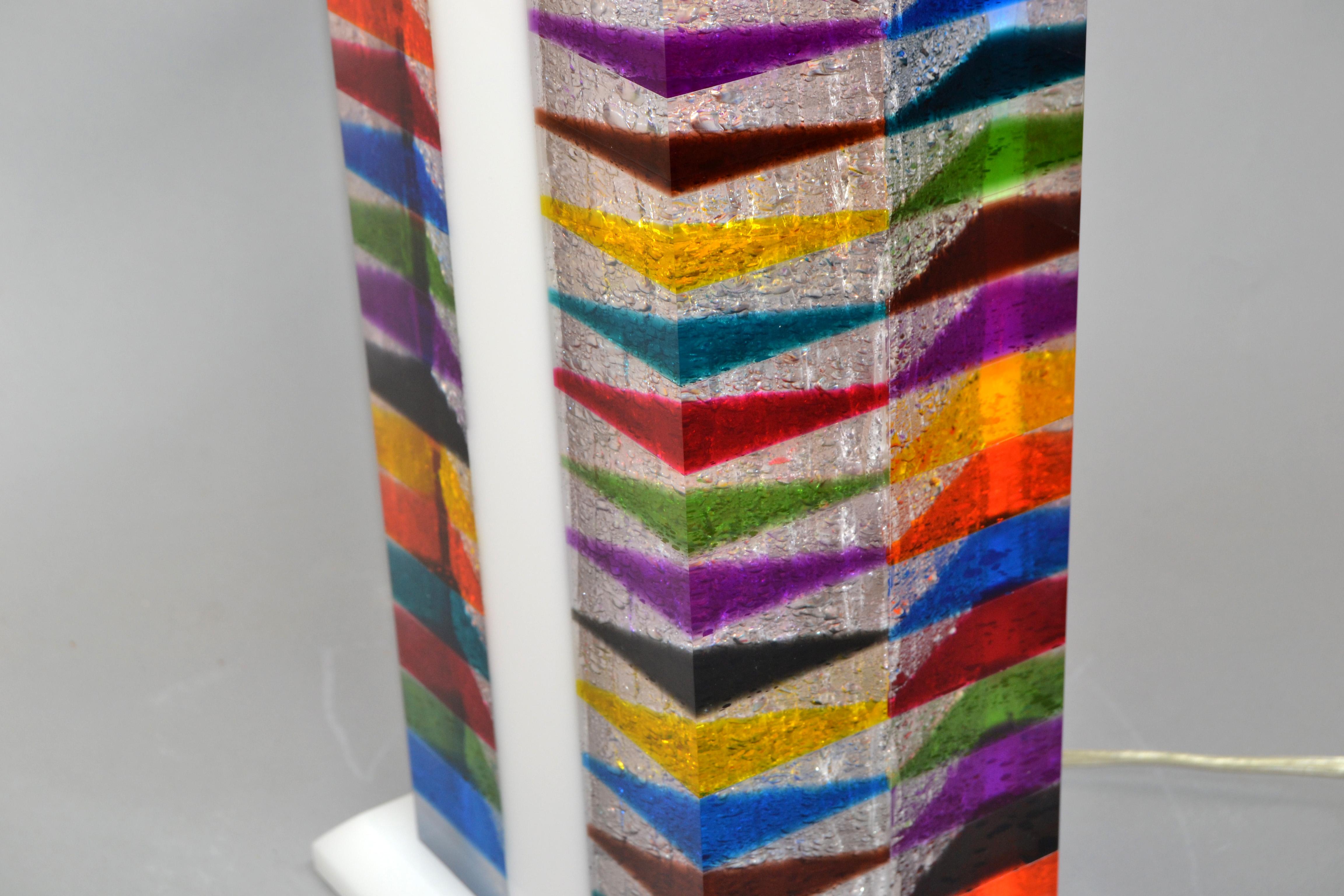 Pop Art Rainbow Colors Skyscraper Style Lucite Nickel Table Lamp Shade Modern For Sale 6