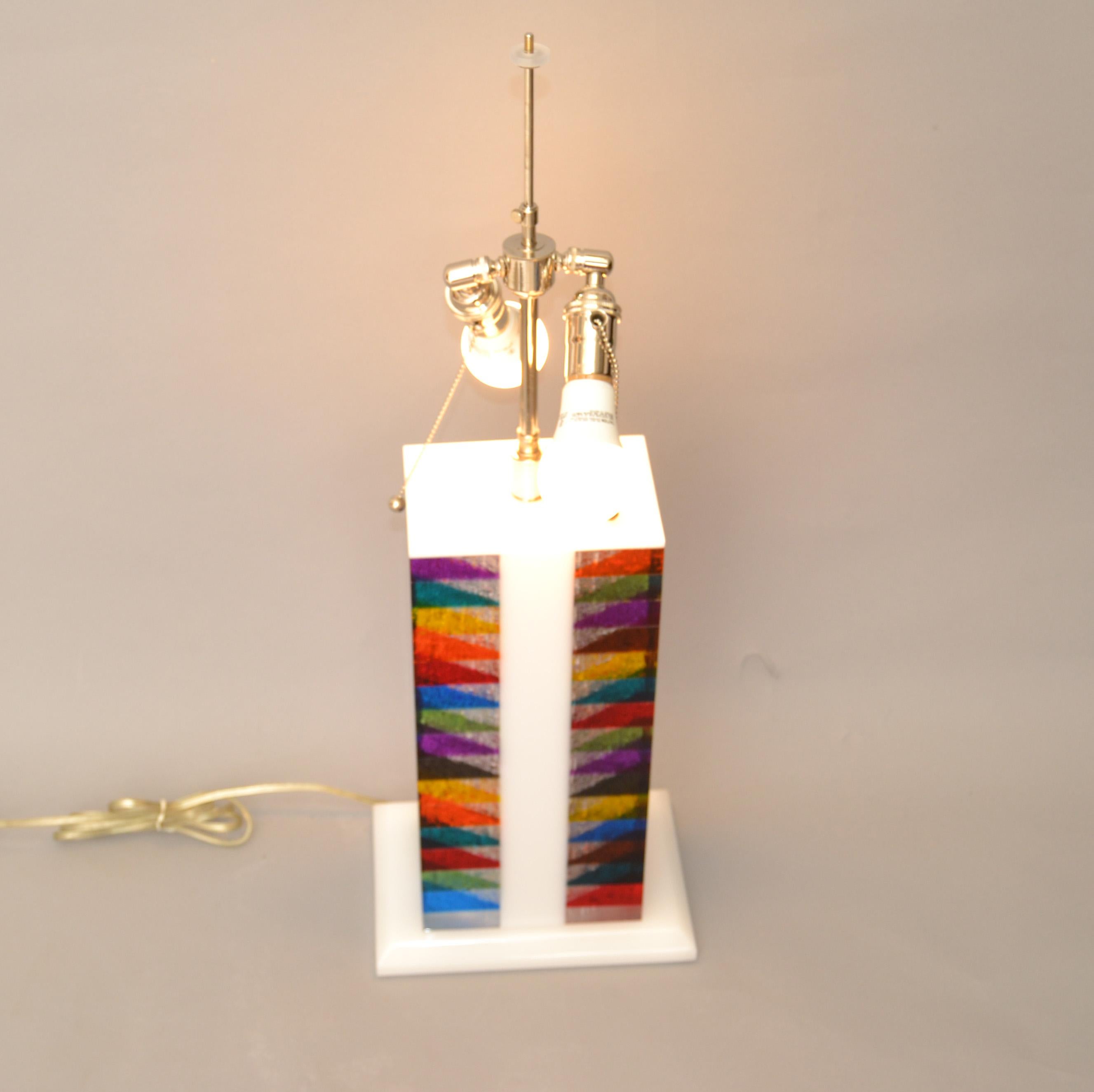 Pop Art Rainbow Colors Skyscraper Style Lucite Nickel Table Lamp Shade Modern For Sale 8