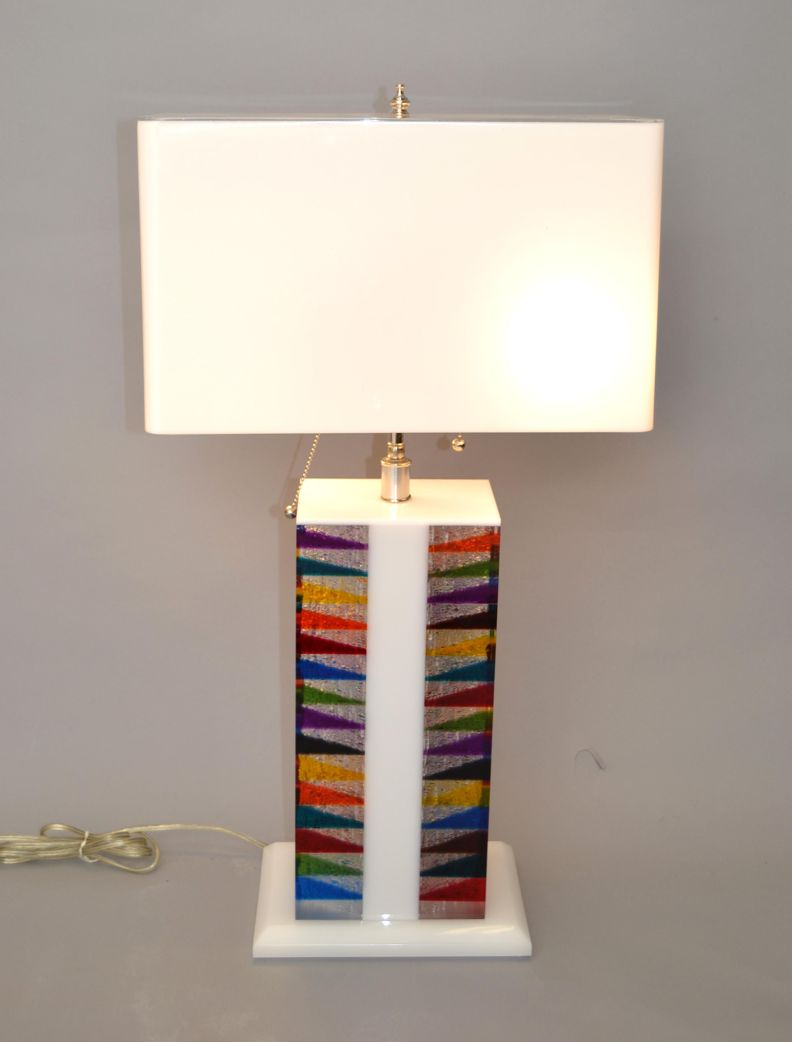 Pop Art Rainbow Colors Skyscraper Style Lucite Nickel Table Lamp Shade Modern For Sale 9