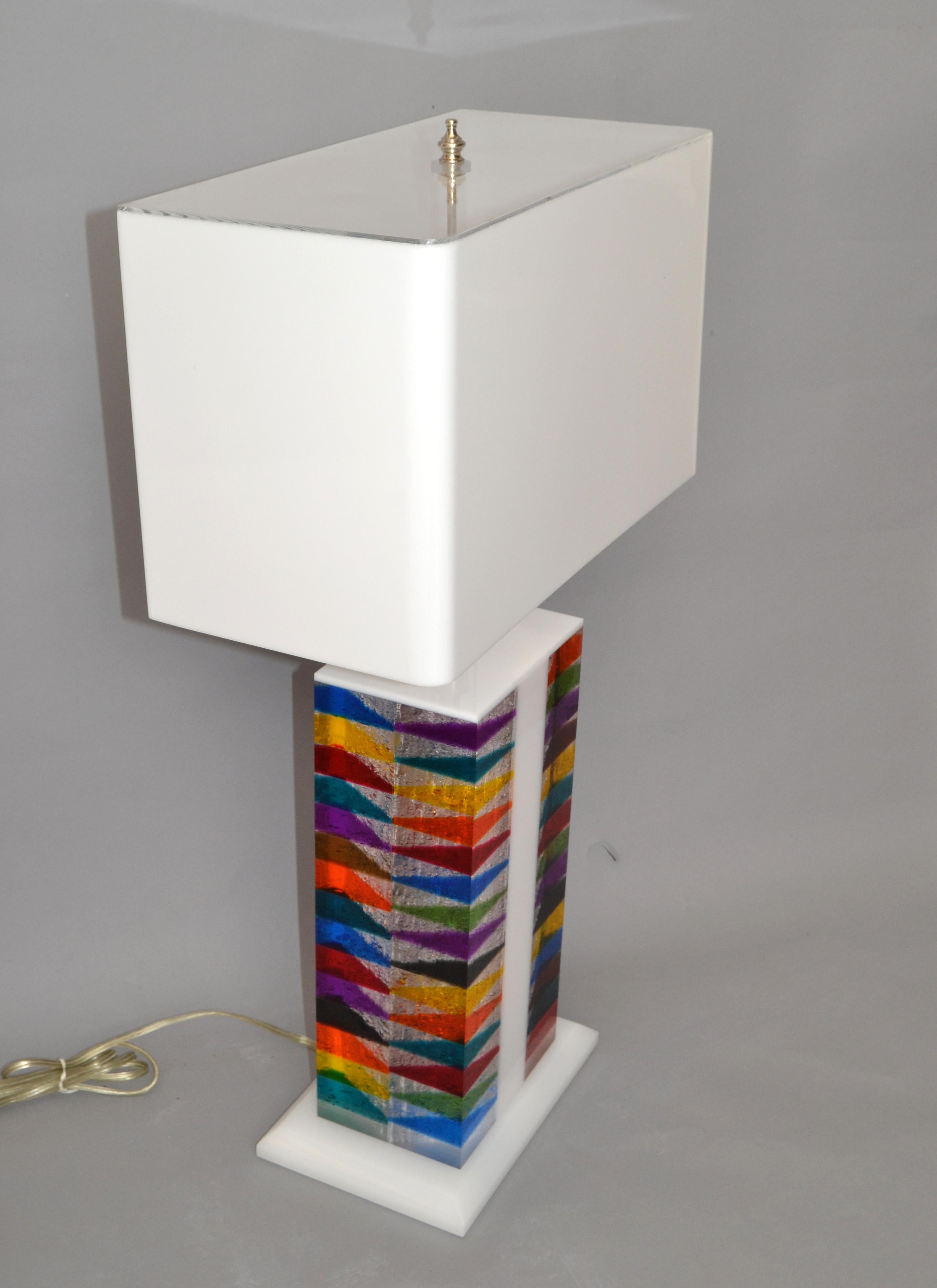 Pop Art Rainbow Colors Skyscraper Style Lucite Nickel Table Lamp Shade Modern For Sale 1