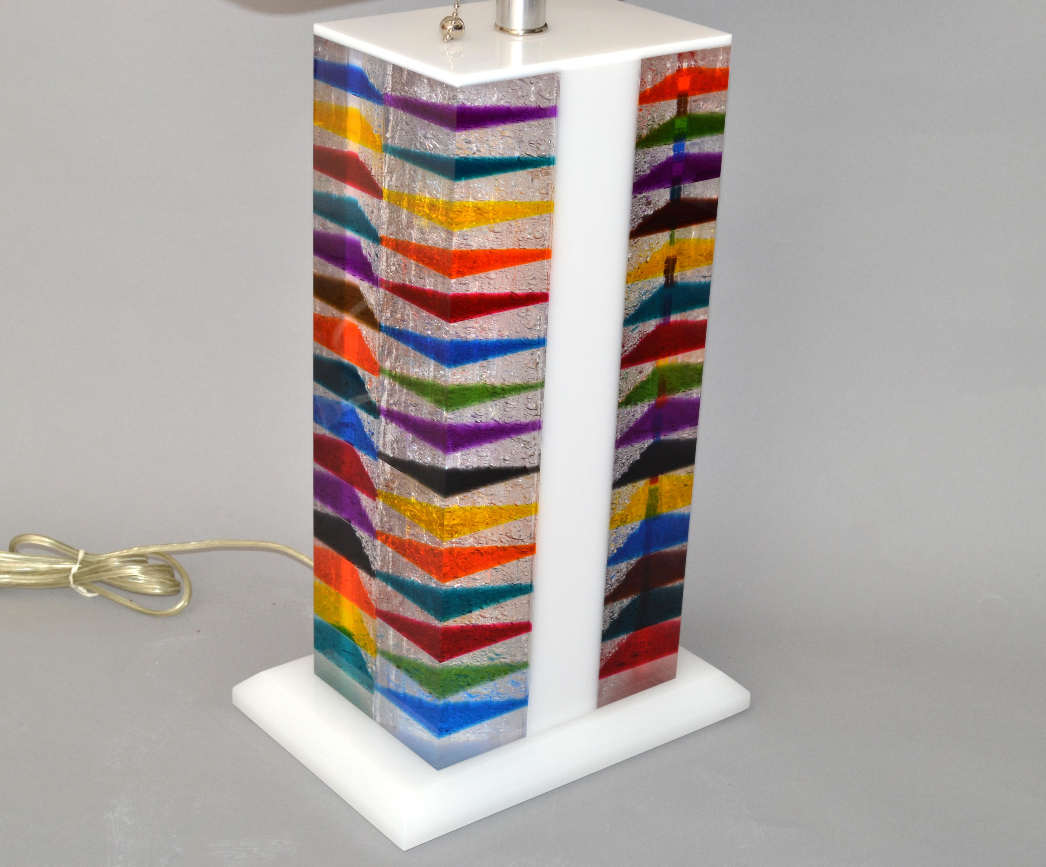 Pop Art Rainbow Colors Skyscraper Style Lucite Nickel Table Lamp Shade Modern For Sale 3