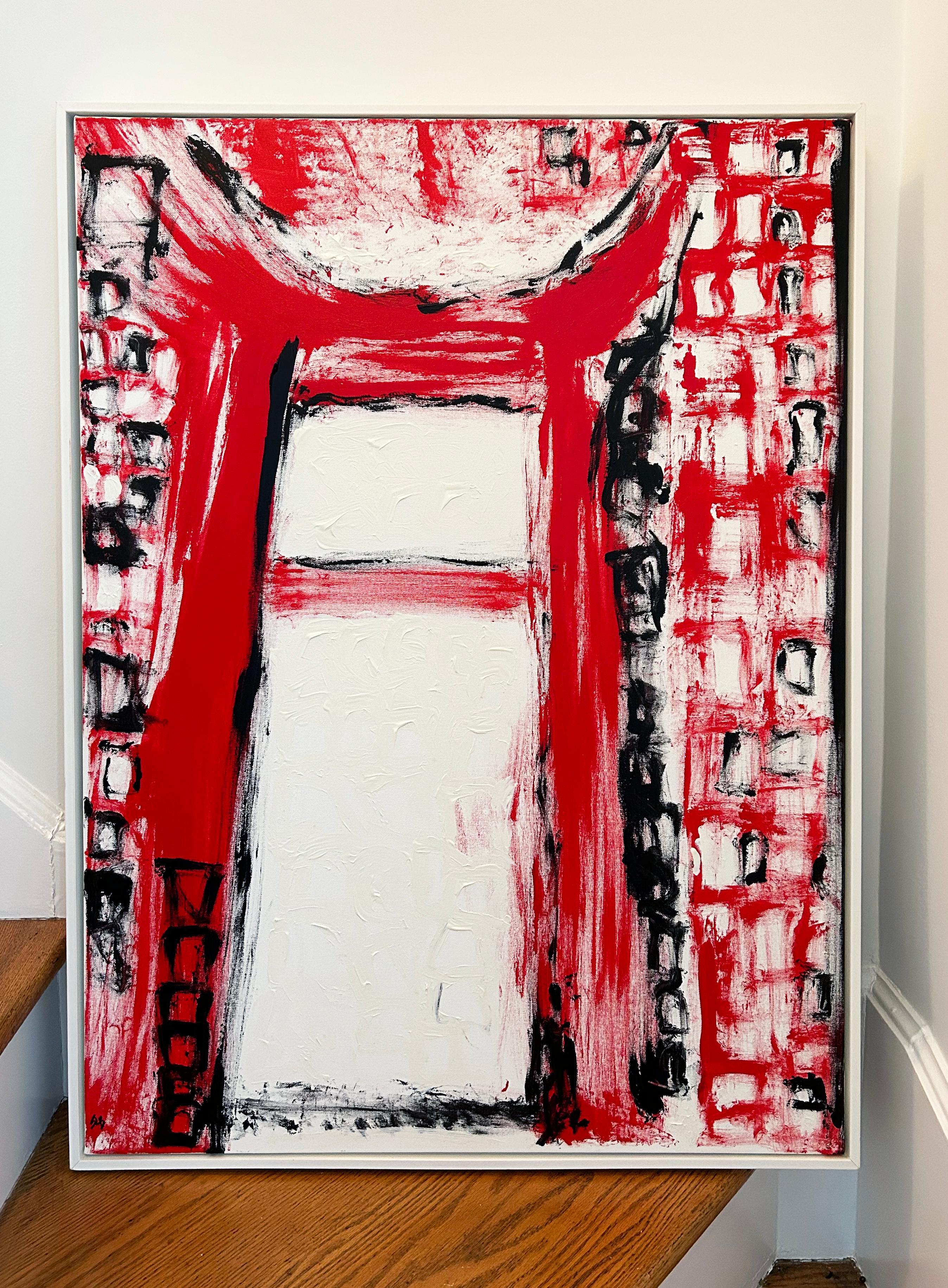 Red Gate, commentaire architectural abstrait et social de l'artiste féminine américaine - Painting de SL Baker
