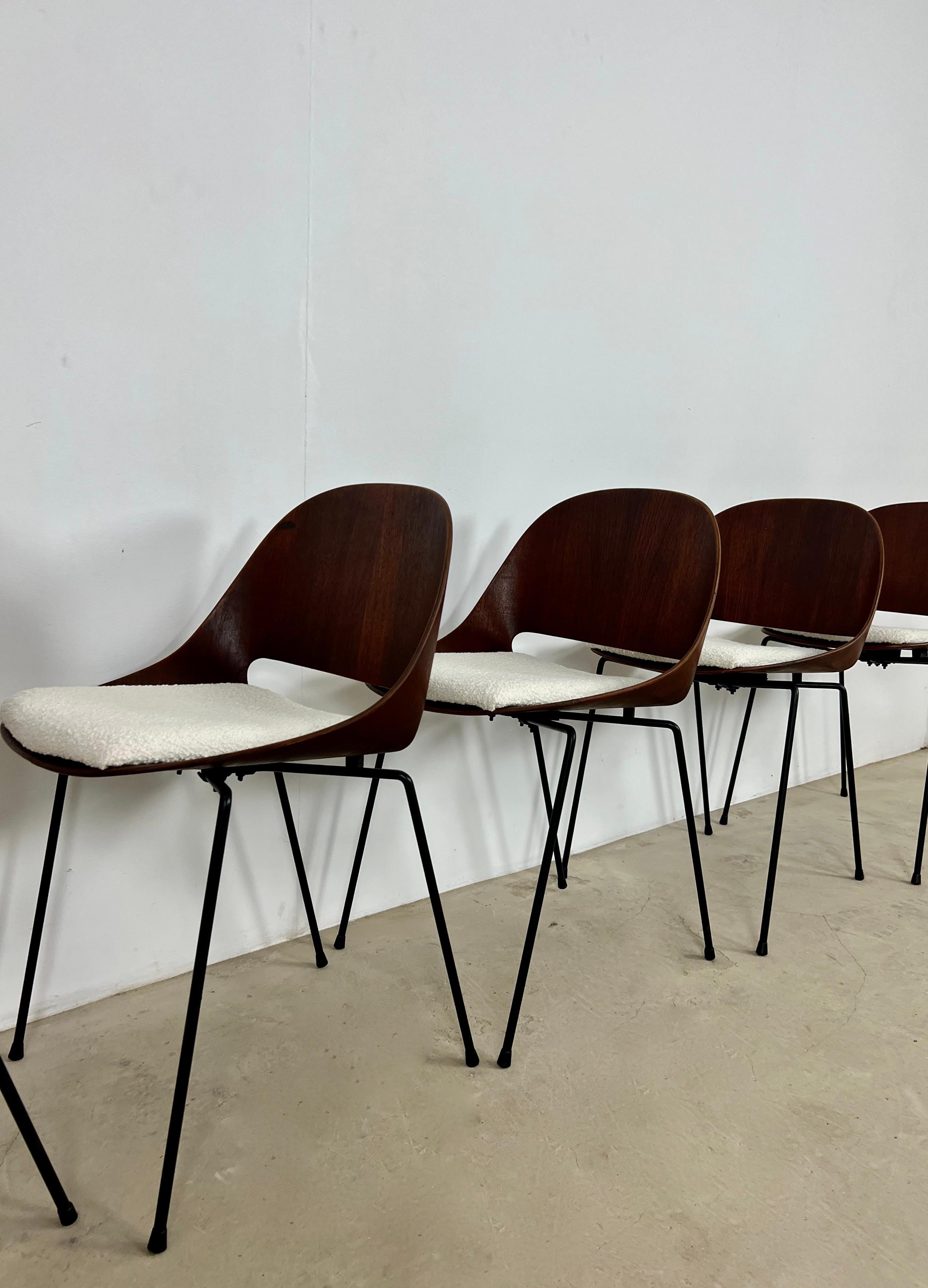SL58 Plywood Chairs in Teak by Léon Stynen for Sope, Finland, 1960s Set 7 5