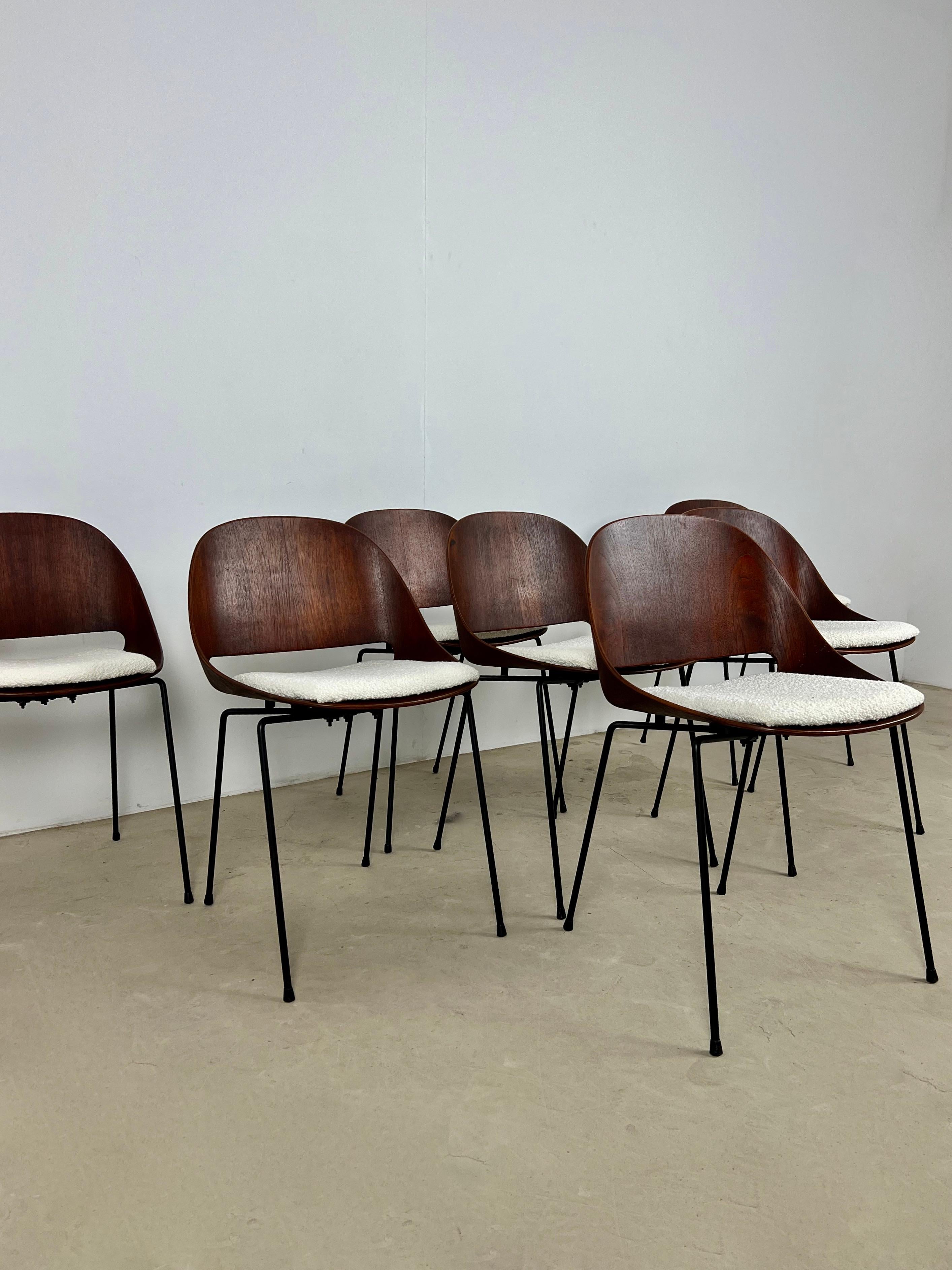 Mid-Century Modern SL58 Plywood Chairs in Teak by Léon Stynen for Sope, Finland, 1960s Set 7