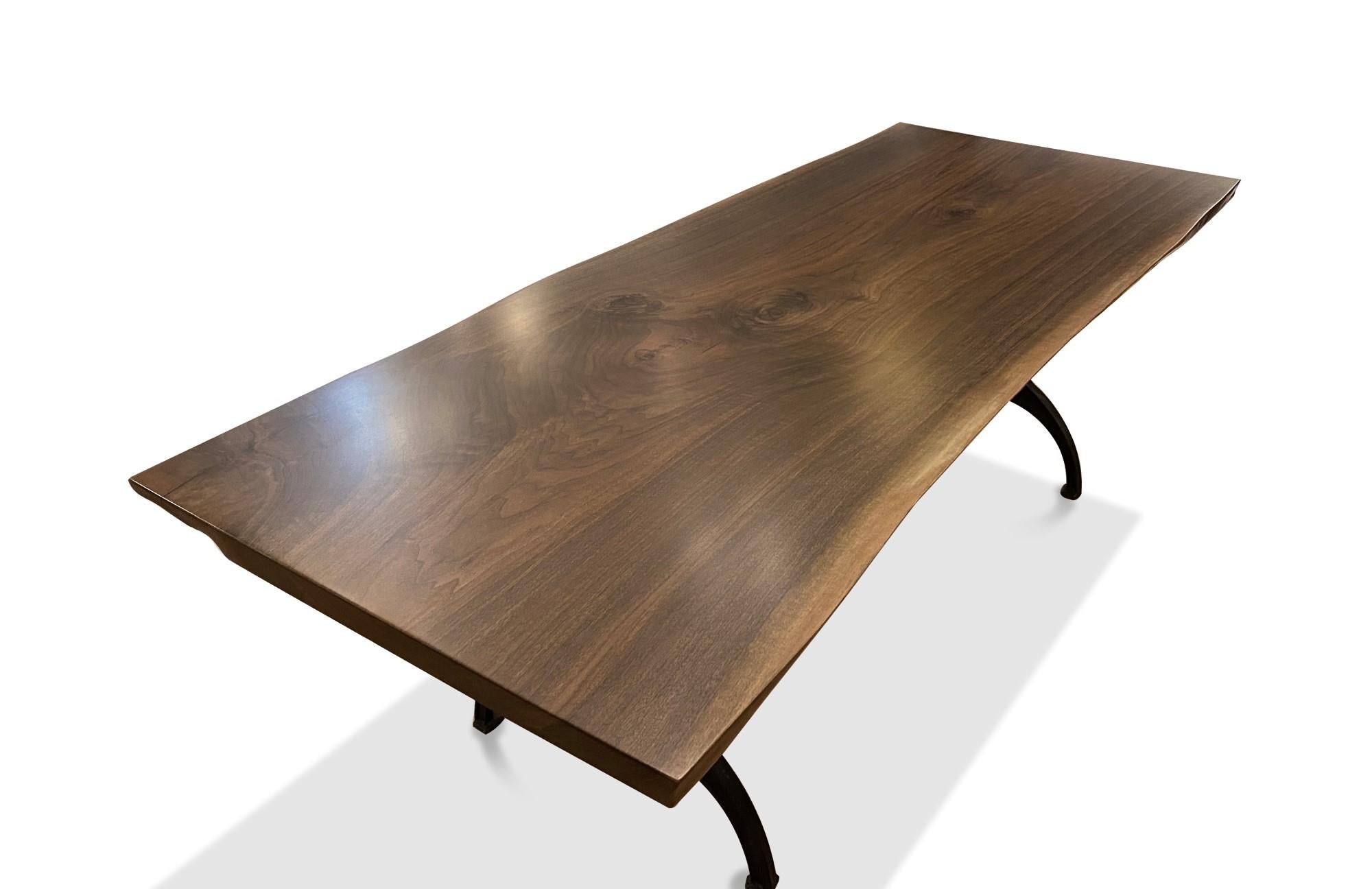 Slab American Black Walnut Live Edge Dining Table with Brooklyn Cast Iron Legs In Good Condition In New York, NY