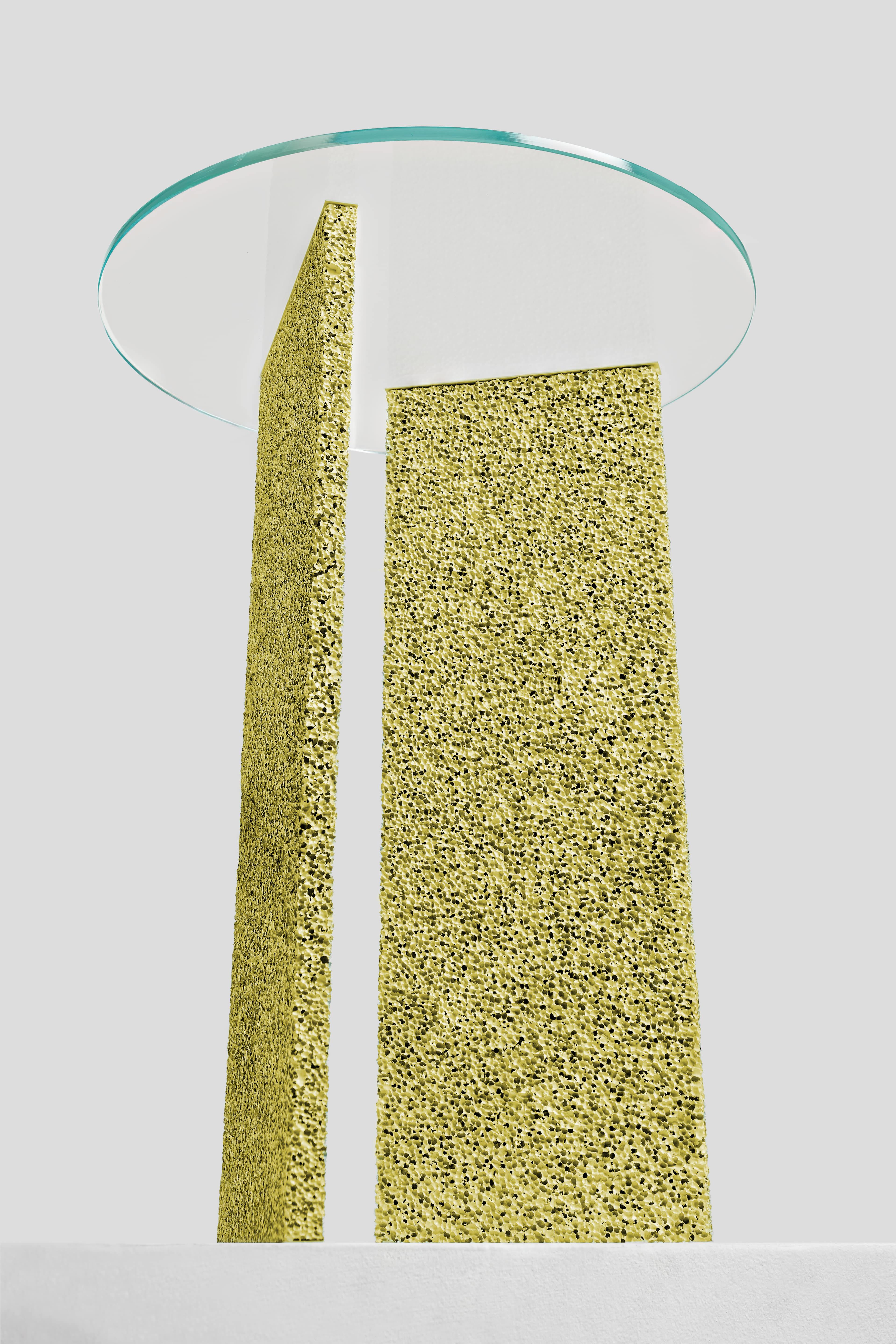Calco SLAB Tavolino giallo brillante con piano in vetro in vendita