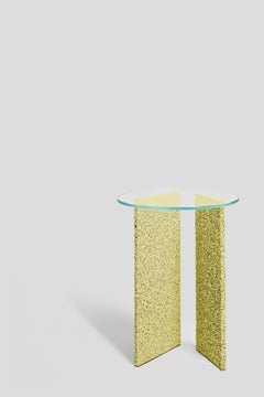 SLAB Bright Yellow Textured Side Table With Glass Top