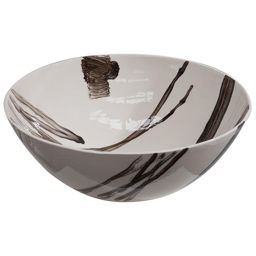 Slab Built Ceramic Bowl with Hand Decorated Slip Design For Sale