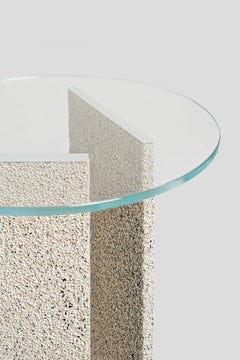SLAB Cream Textured Side Table With Glass Top