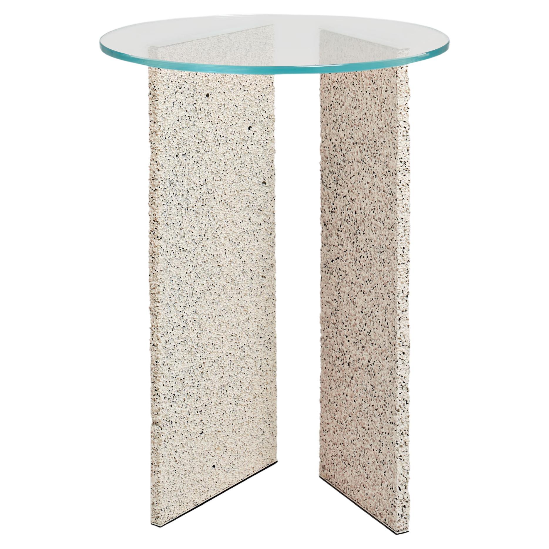 SLAB Cream Textured Side Table With Glass Top For Sale